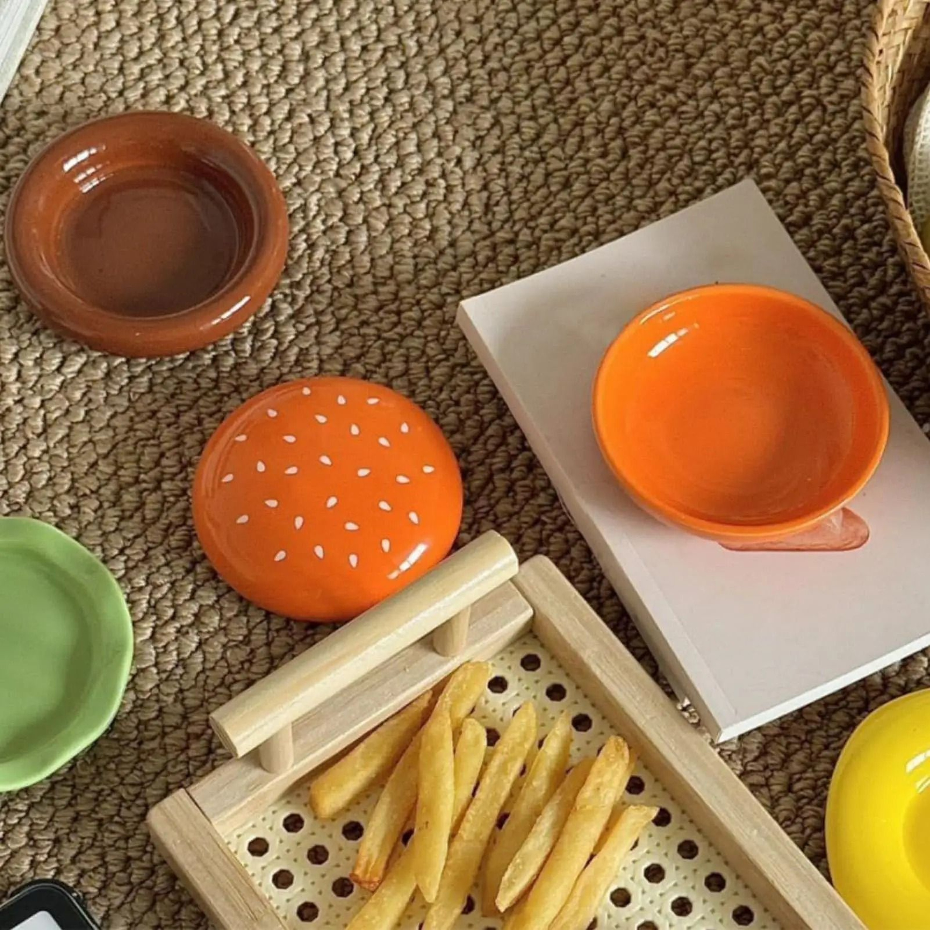 Stackable Hamburger Mini Plate And Dip Bowl Set 2
