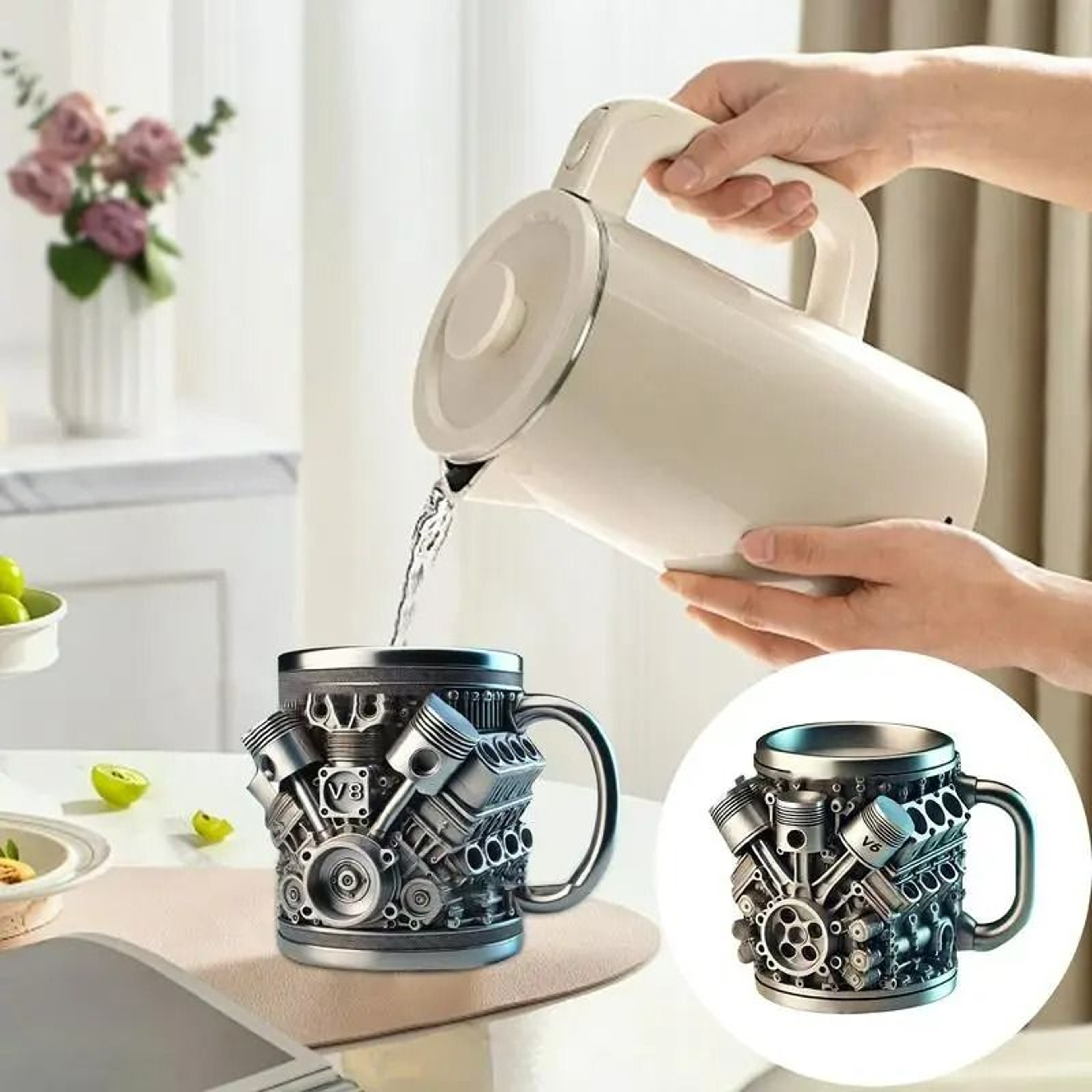 Stainless Steel V6V8 Engine Block Coffee Mug 1