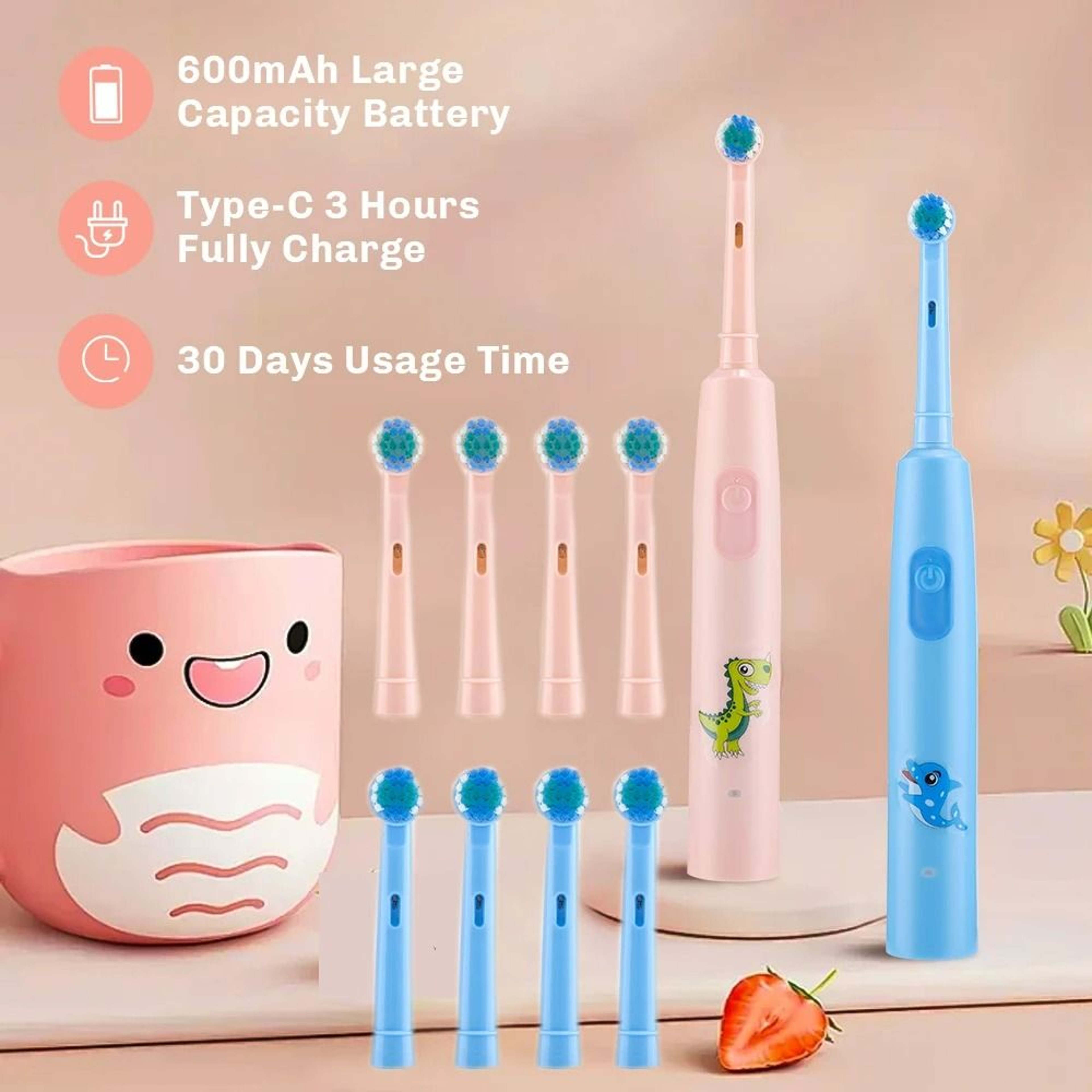 Childrens Electric Sonic Toothbrush With 4 Replacement Heads 5