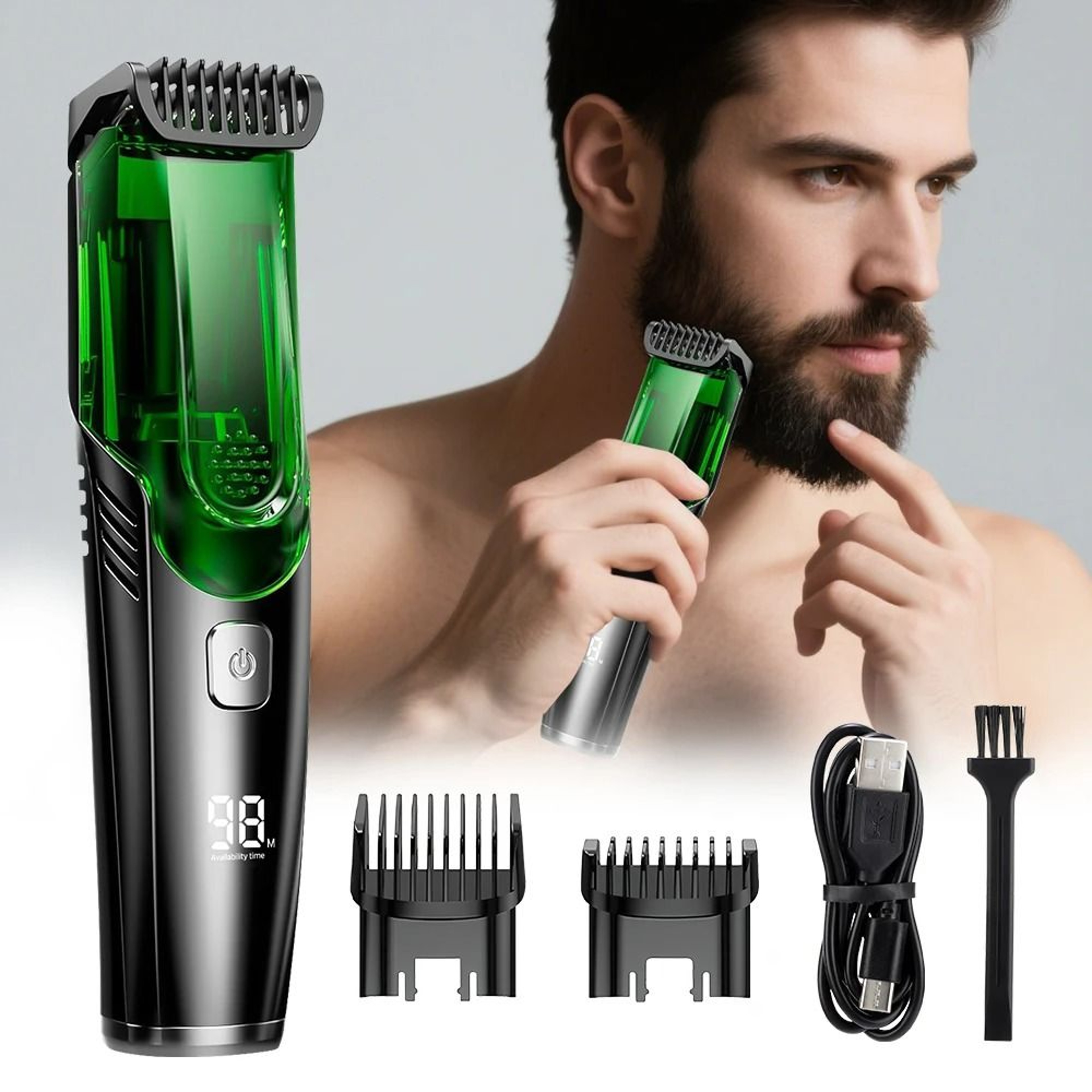 Vacuum Cordless Mens Beard  Stubble Trimmer 0