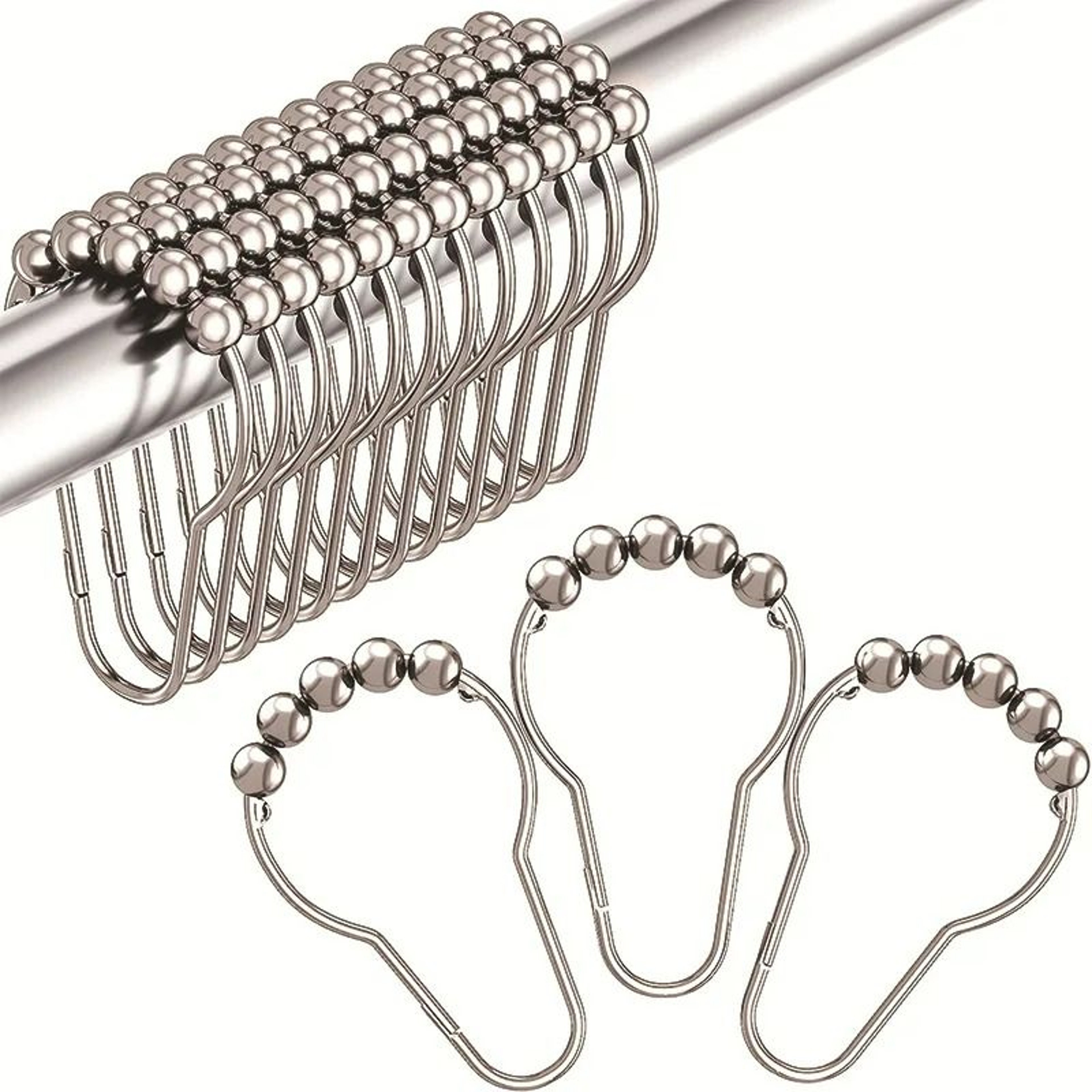 12Pack Rustproof Rollerball Shower Curtain Rings  Hooks 0