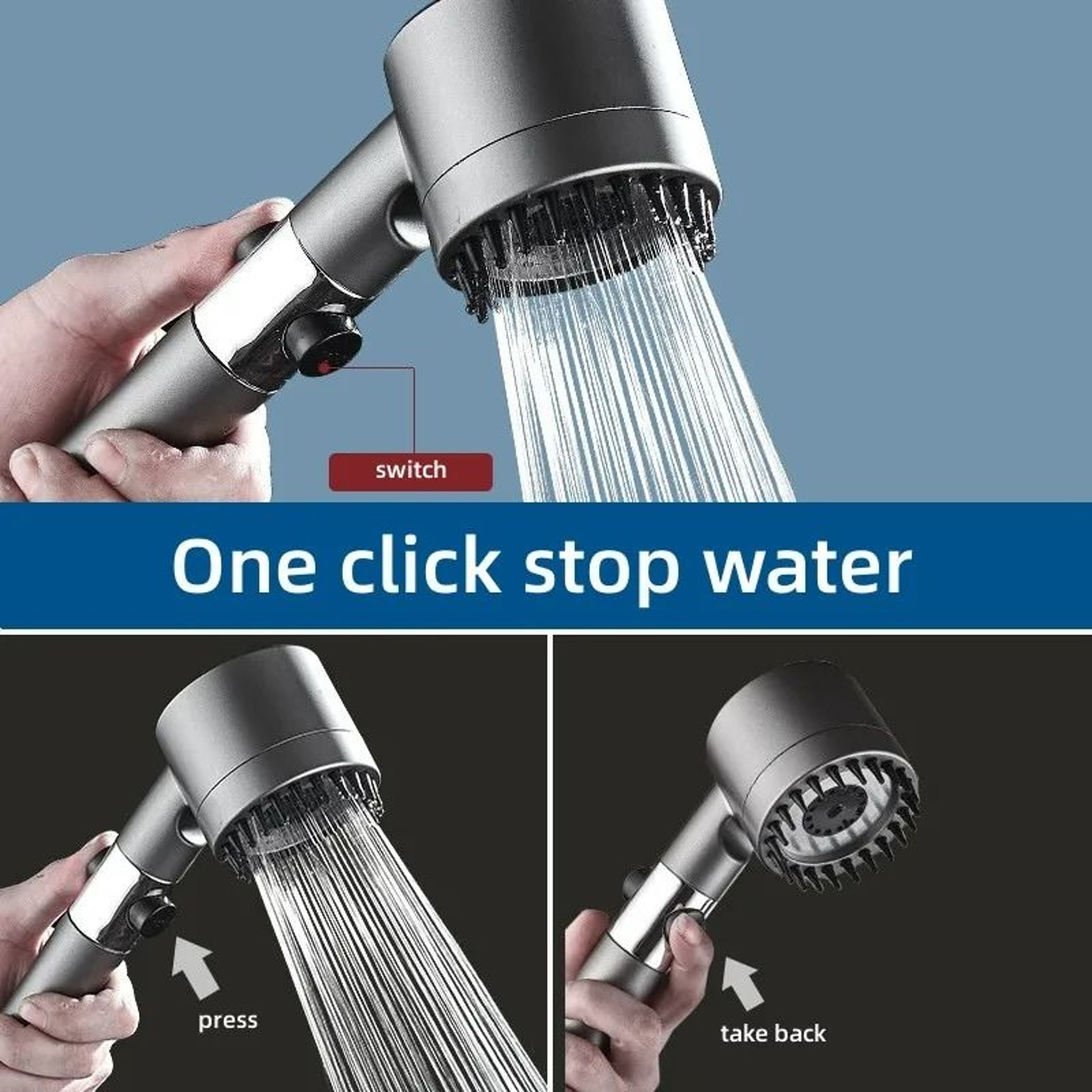 HighPressure 3Mode Adjustable Filter Shower Head With Scalp Massage Brush 1