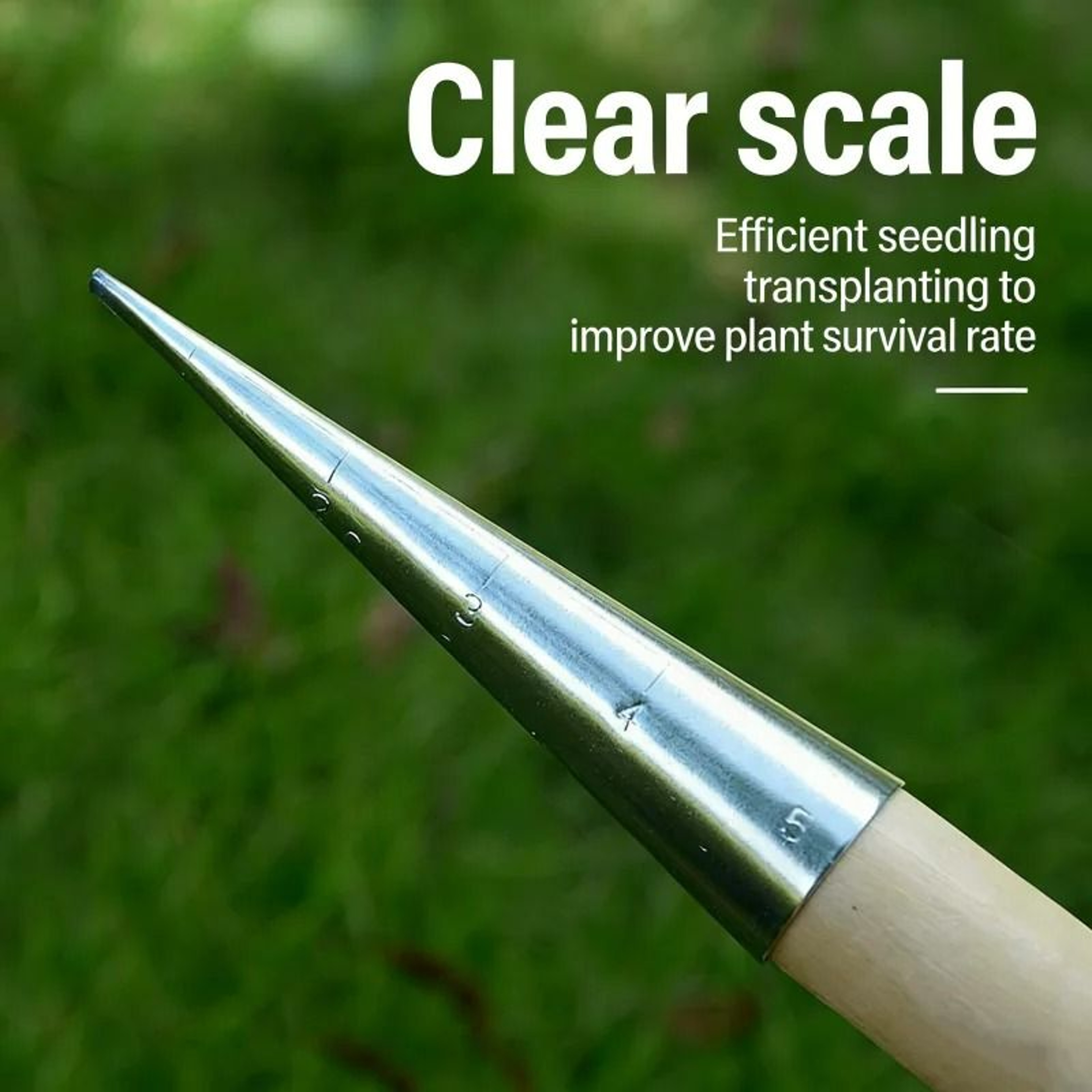 Handheld Garden Dibber Hole Puncher With Wooden Handle  Measurement Scale 4