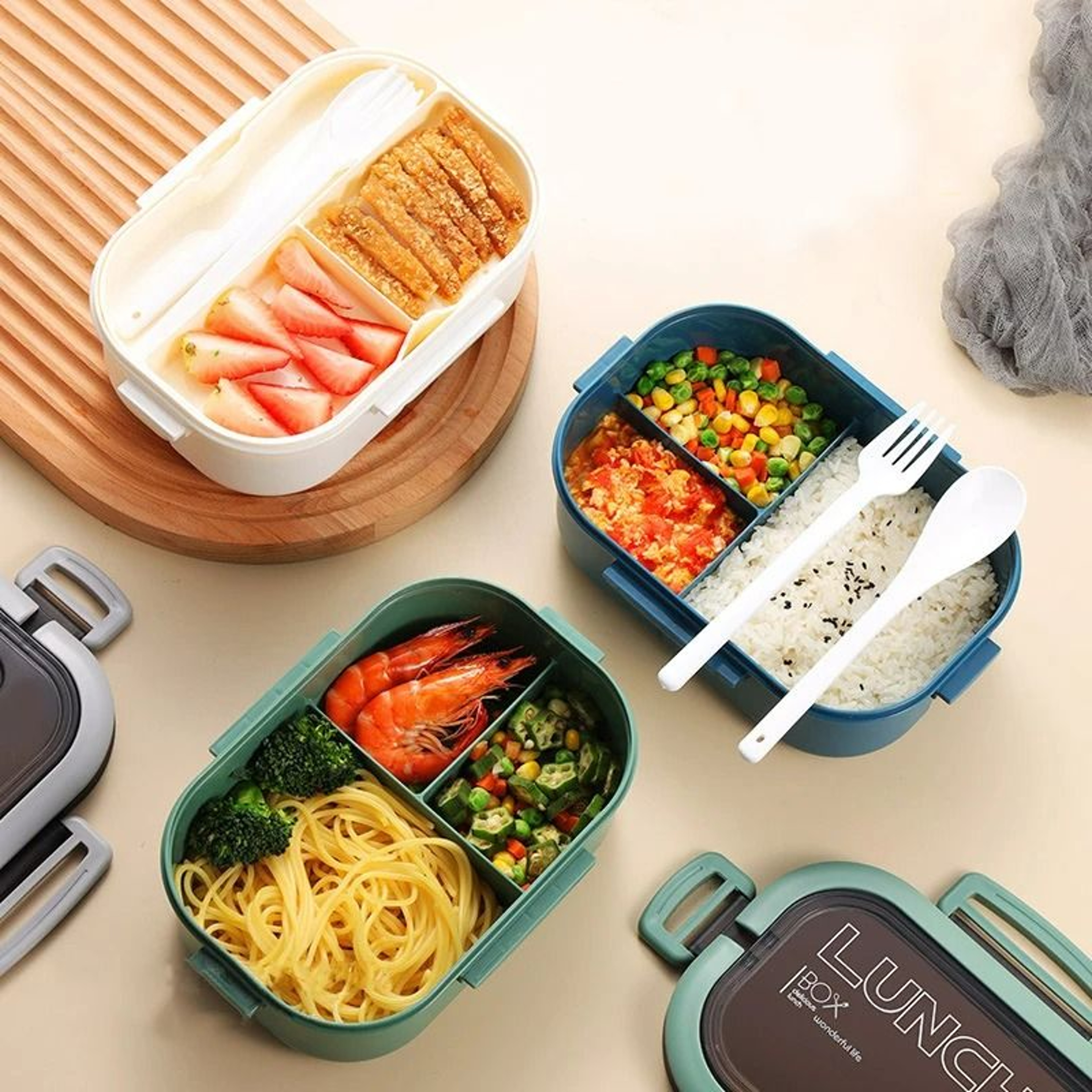Portable Compartment Lunch Box With Utensils  LeakProof Lid 1
