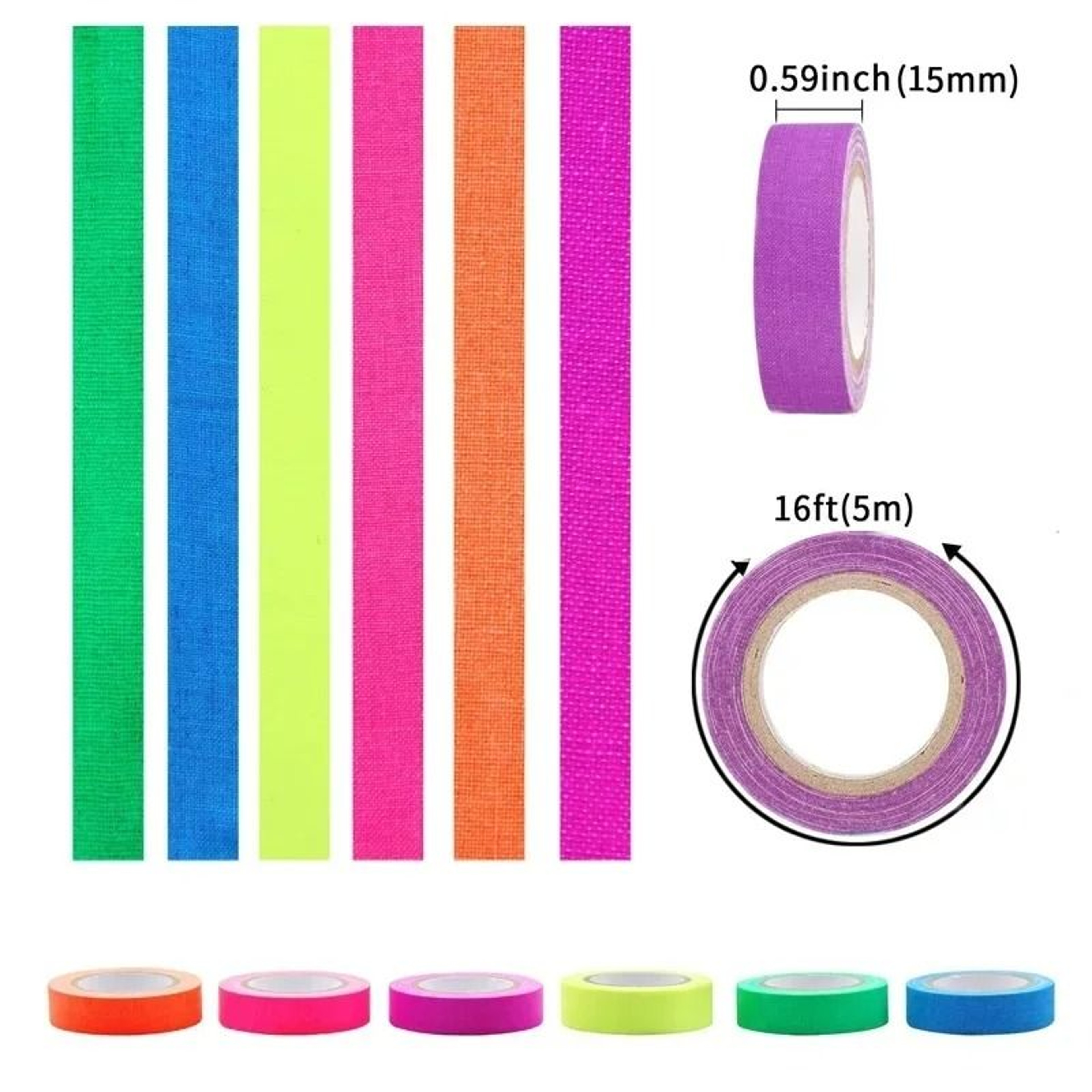 Neon Fluorescent UV Blacklight Cloth Gaffer Tape 6 Roll Pack 6