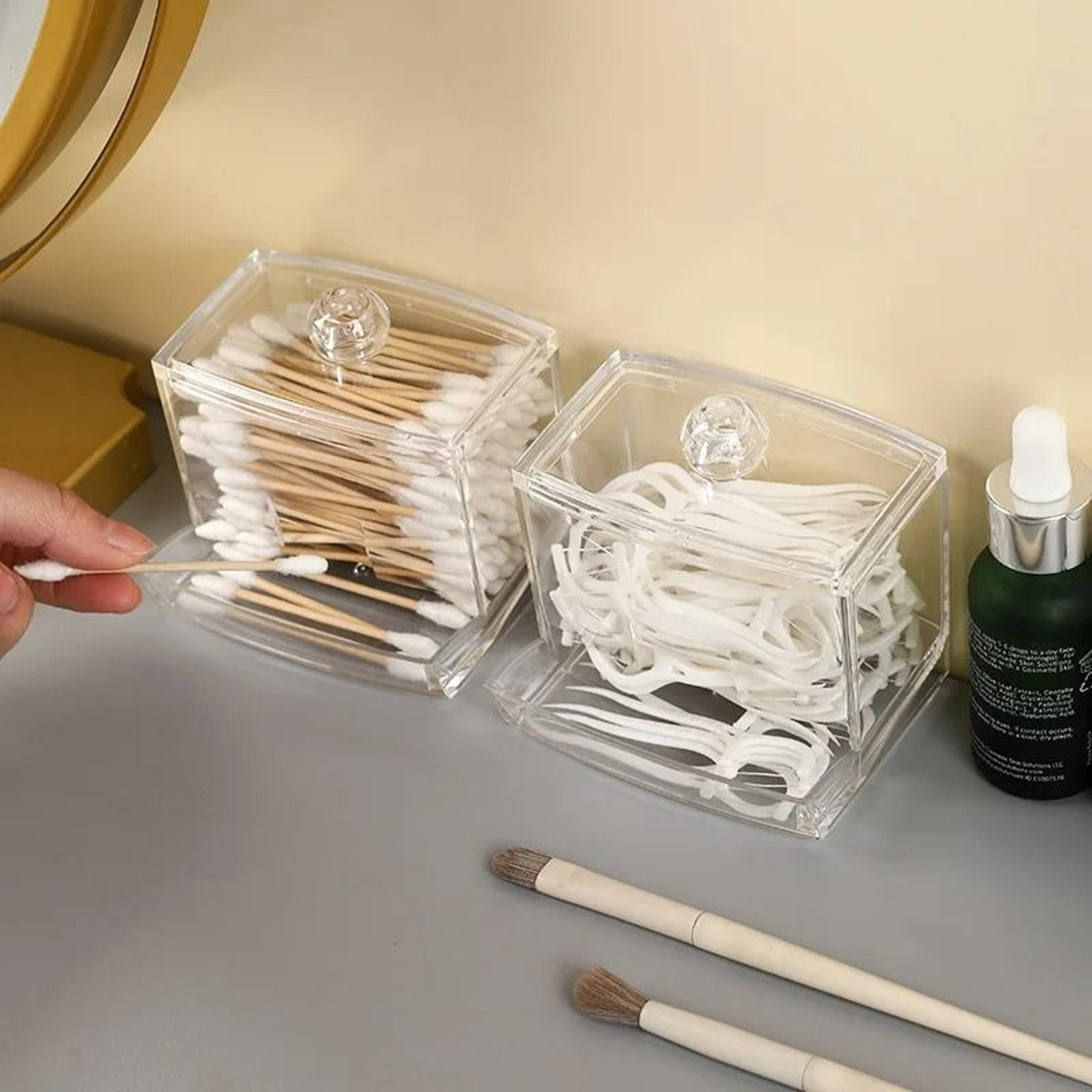 Transparent Acrylic Cotton Swab  Cosmetic Storage Jar With Lid 3