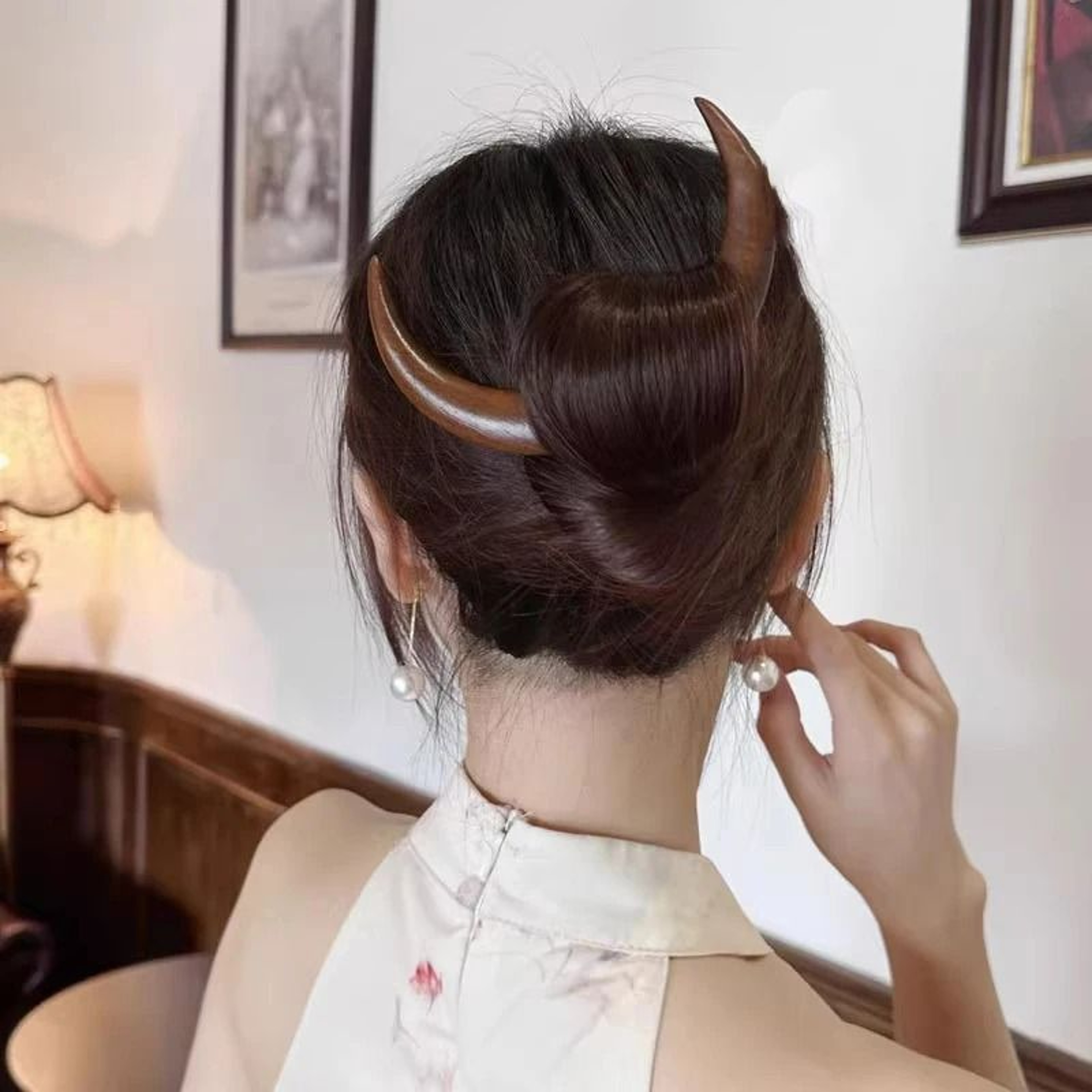 Handcrafted Wooden Crescent Moon Hair Fork  Bun Clip 5