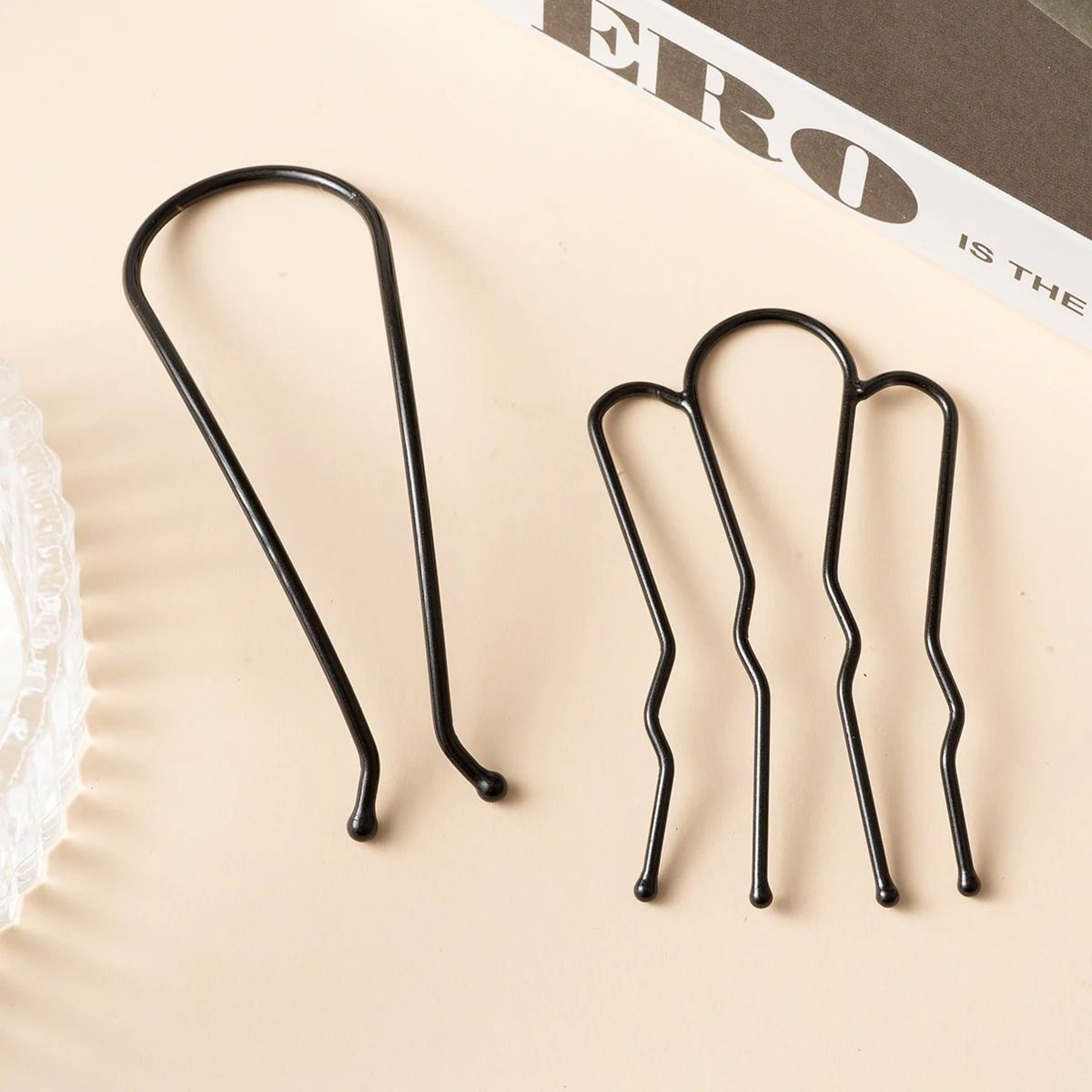 Black Metal UShaped Hair Fork  Bun Pin 2
