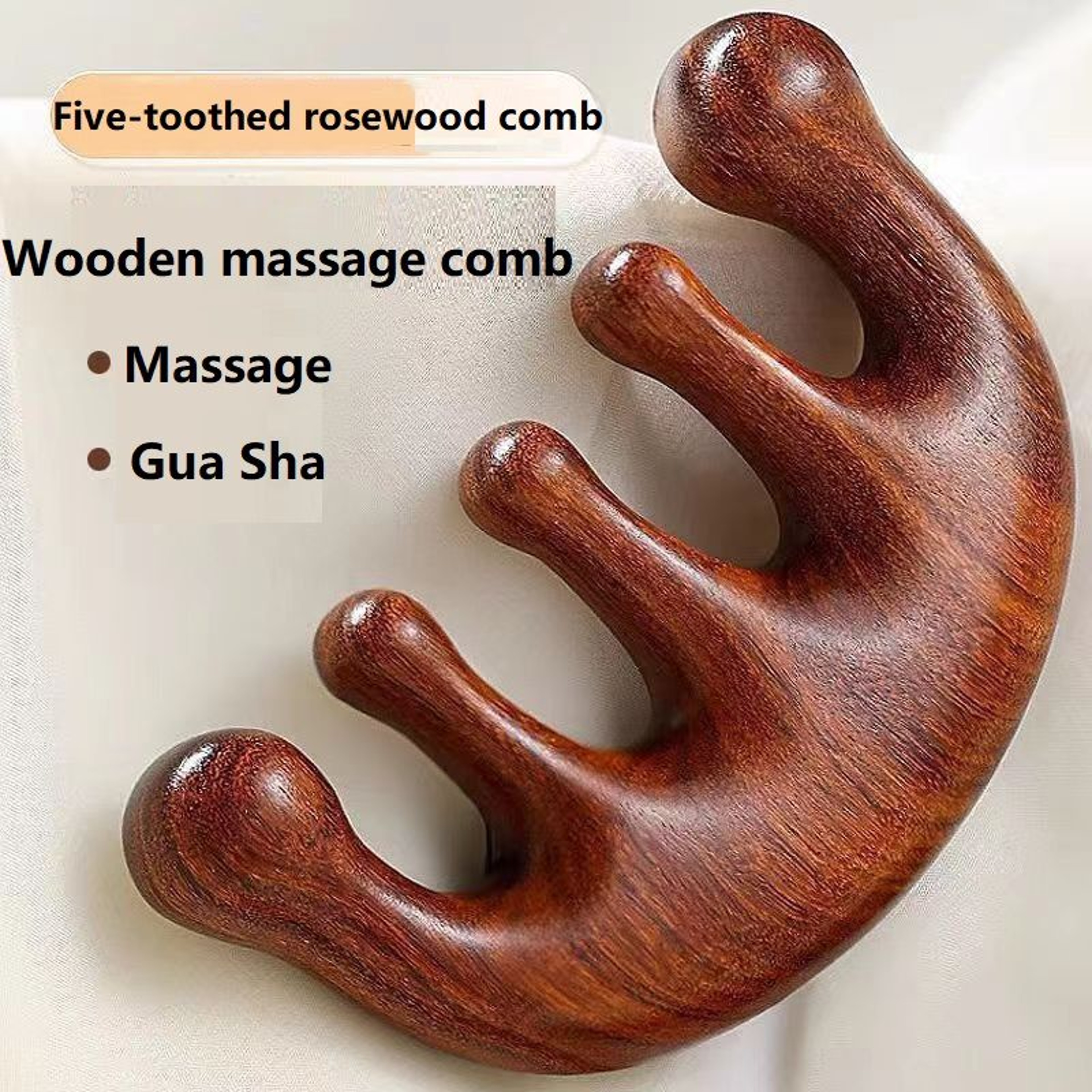 Natural Sandalwood WideTooth Scalp Massager  Facial Gua Sha Comb 4