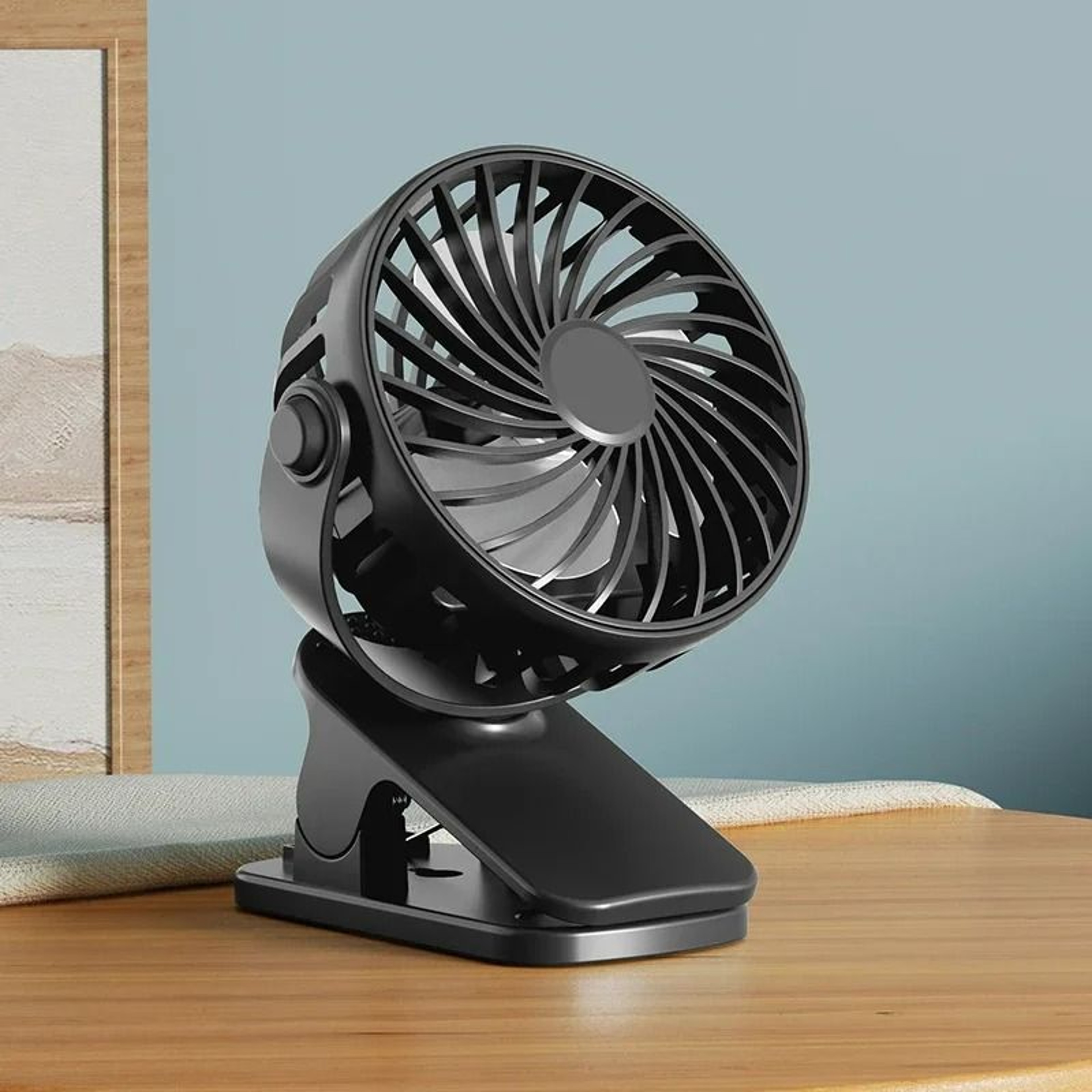 720 Rotatable Portable Rechargeable Clip  Hanging Fan With Integrated LED Night Light 6