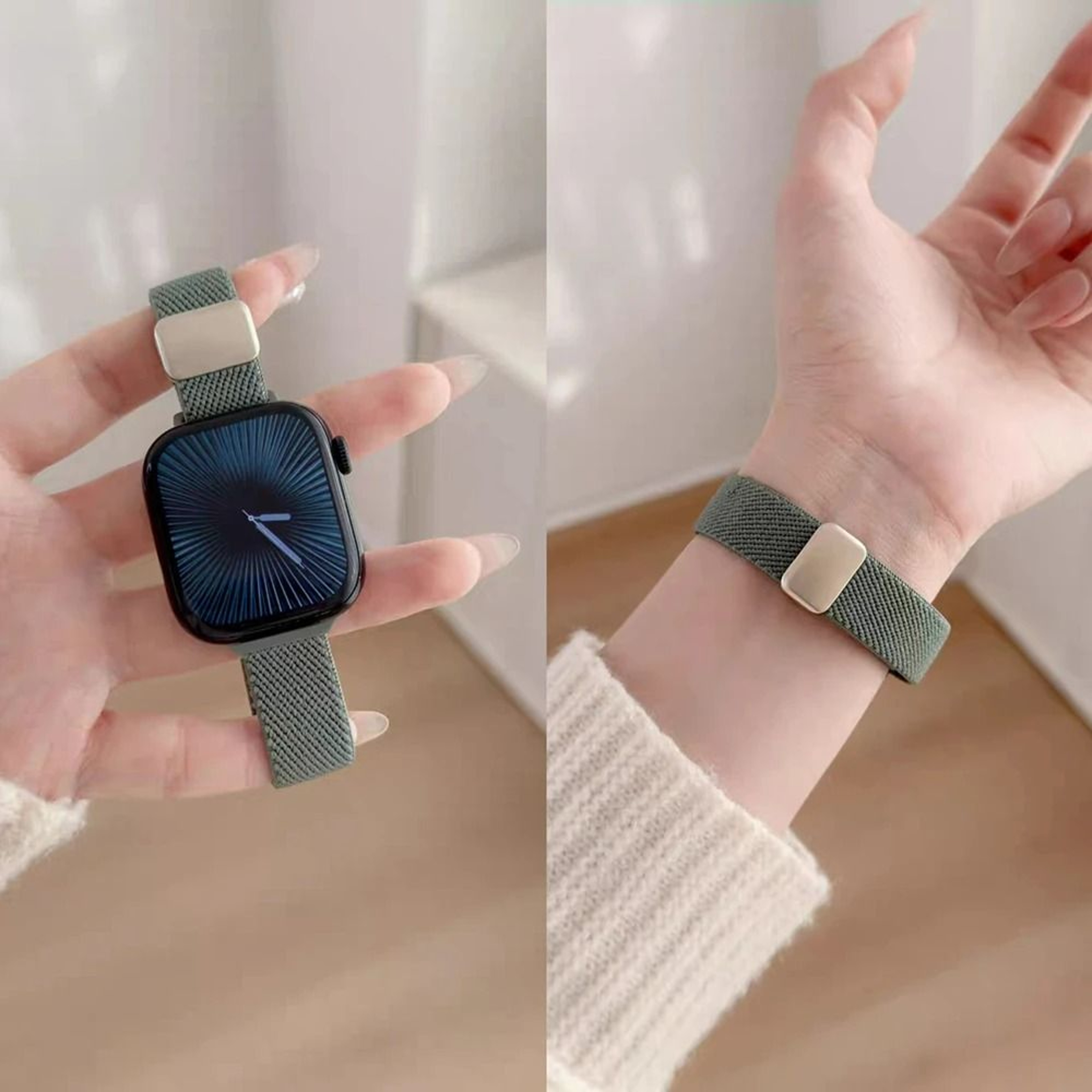 Magnetic Elastic Nylon Stretch Watch Strap For Apple Watch Series 1 Through 11  Ultra 11