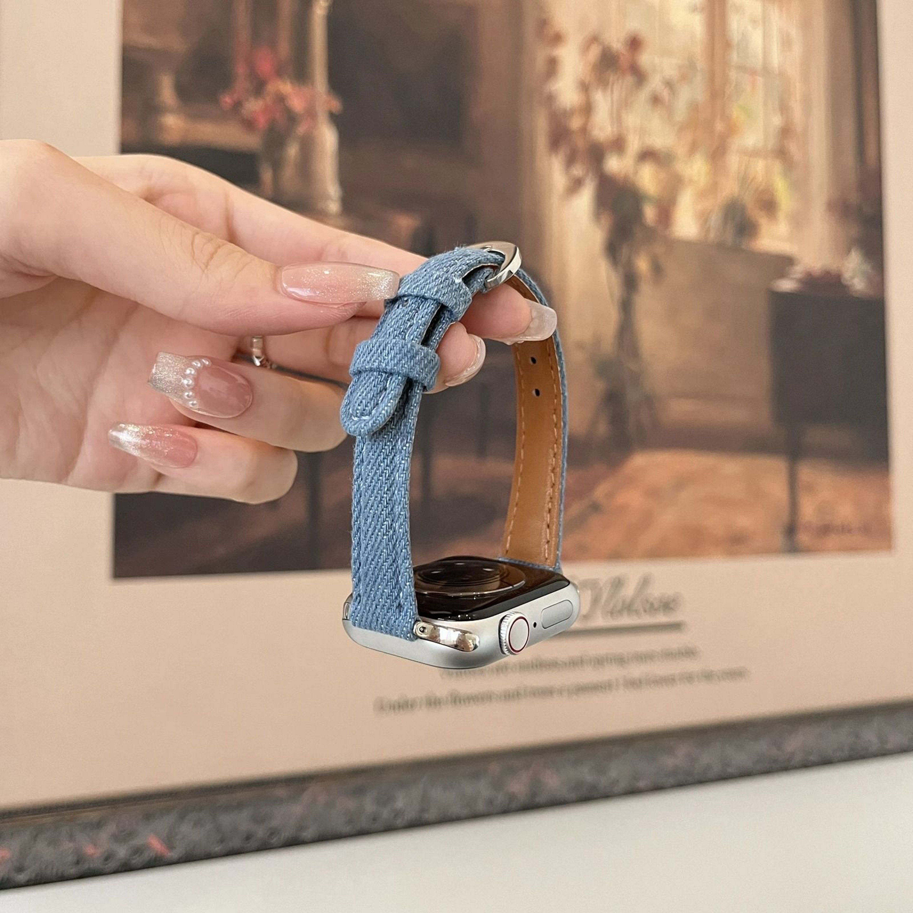 Elegant Slim Cloth  Leather Hybrid Magnetic Loop Strap For Apple Watch Series 1 Through 11  Ultra 4