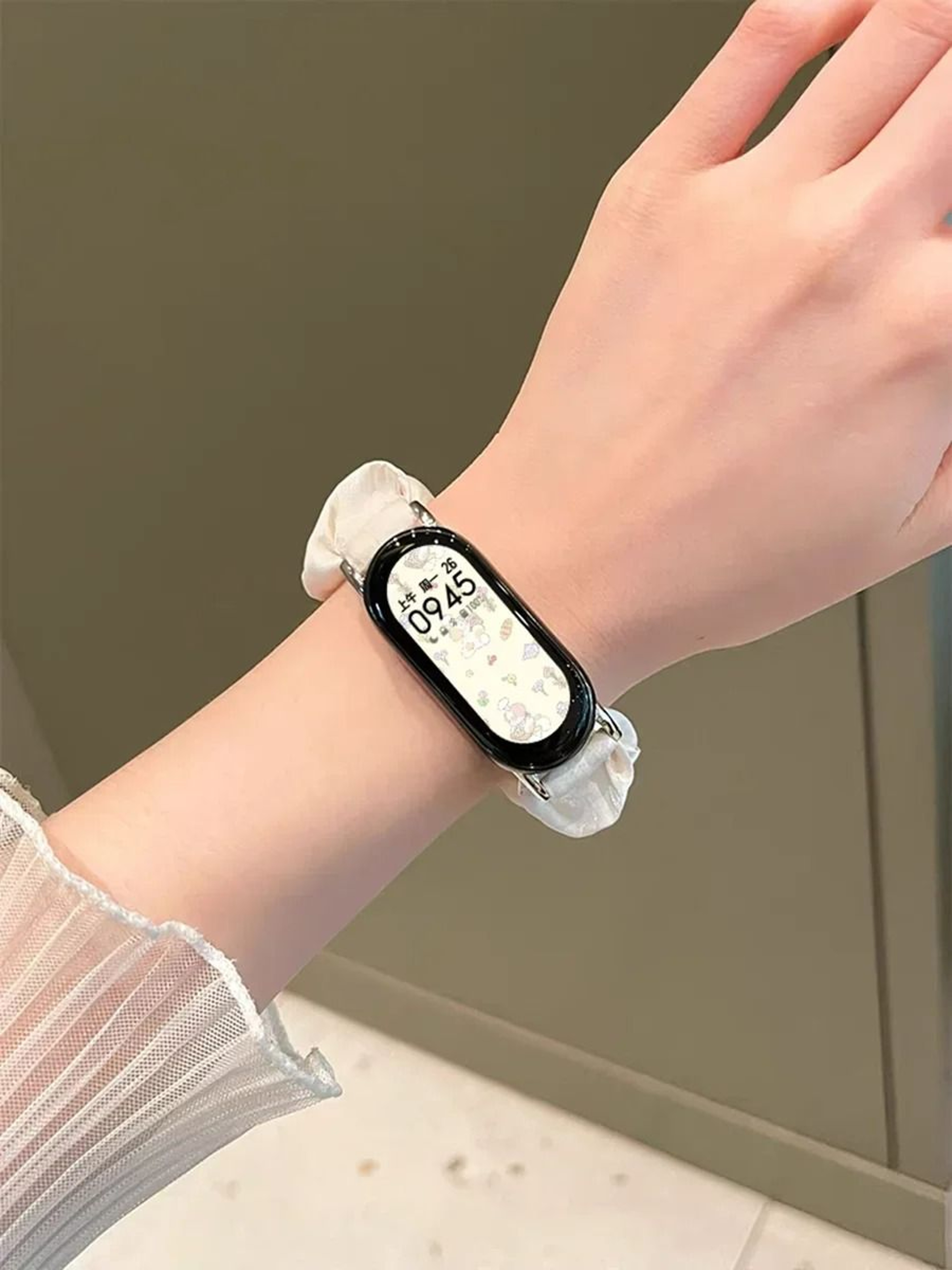 Chiffon Elastic Scrunchie  Leather Hybrid Loop Strap For Xiaomi Smart Band 8 9  10 2