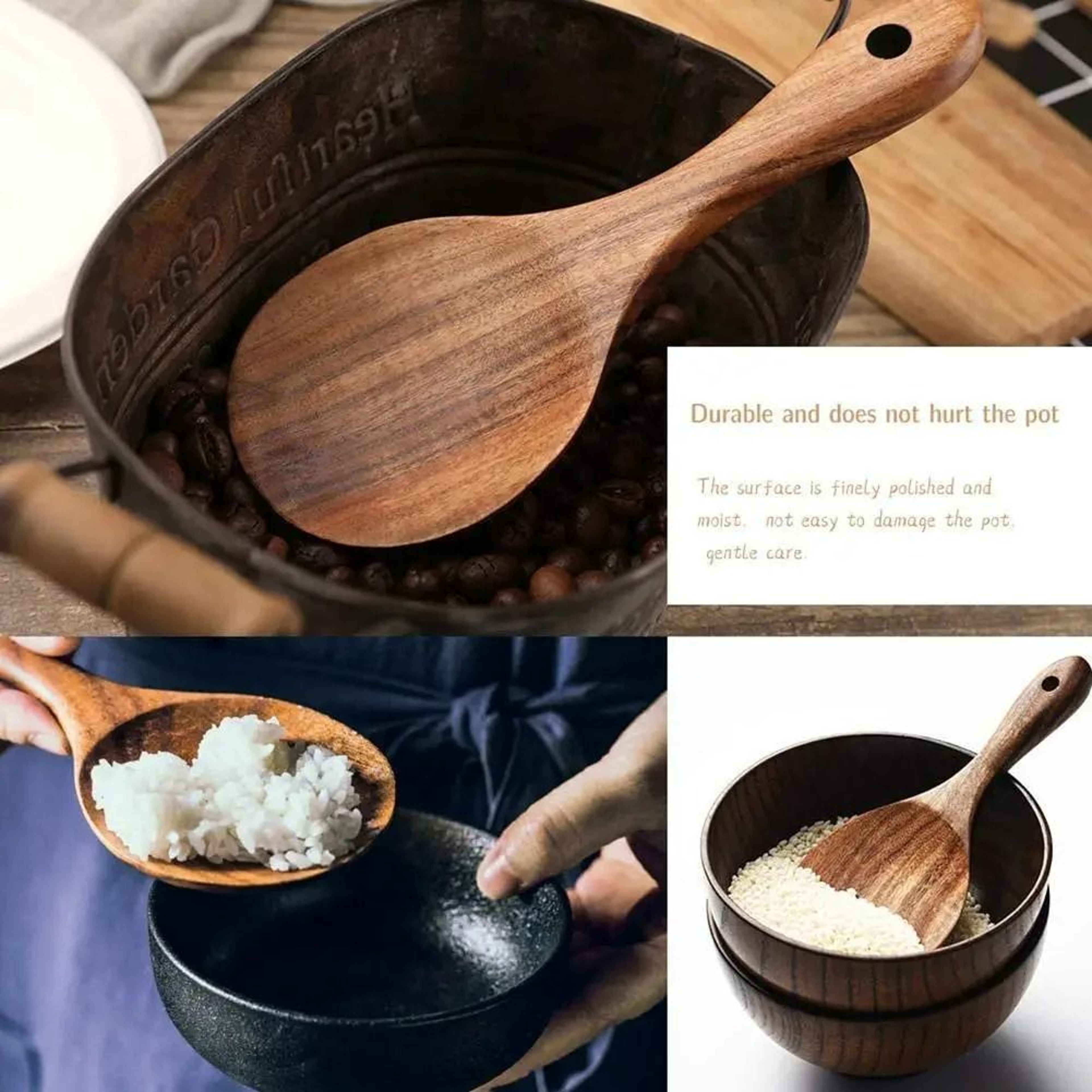 Handcrafted Natural Wooden Rice Paddle  Serving Scoop 4