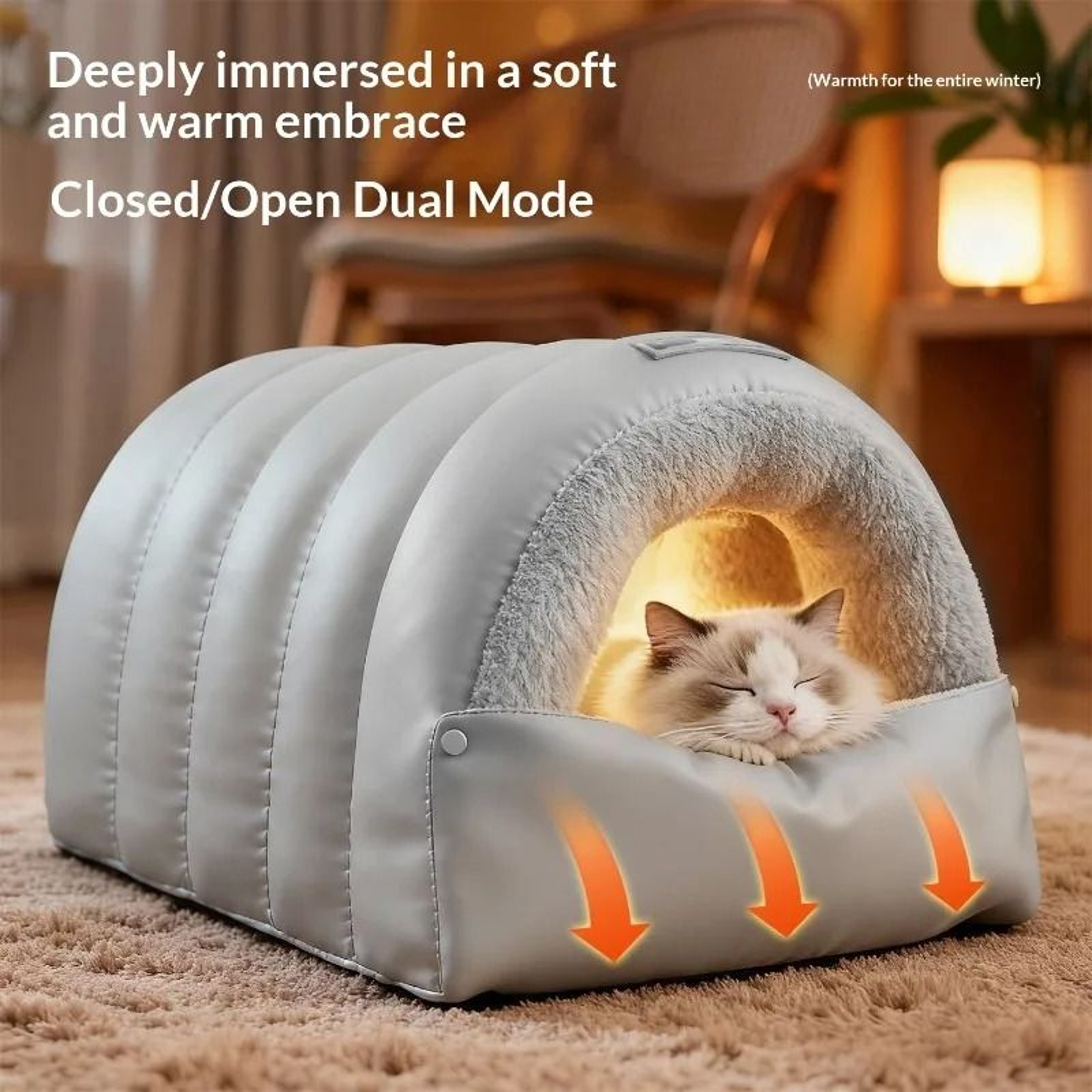 SemiEnclosed Winter Warm Cat Cave Bed With Waterproof Base 2