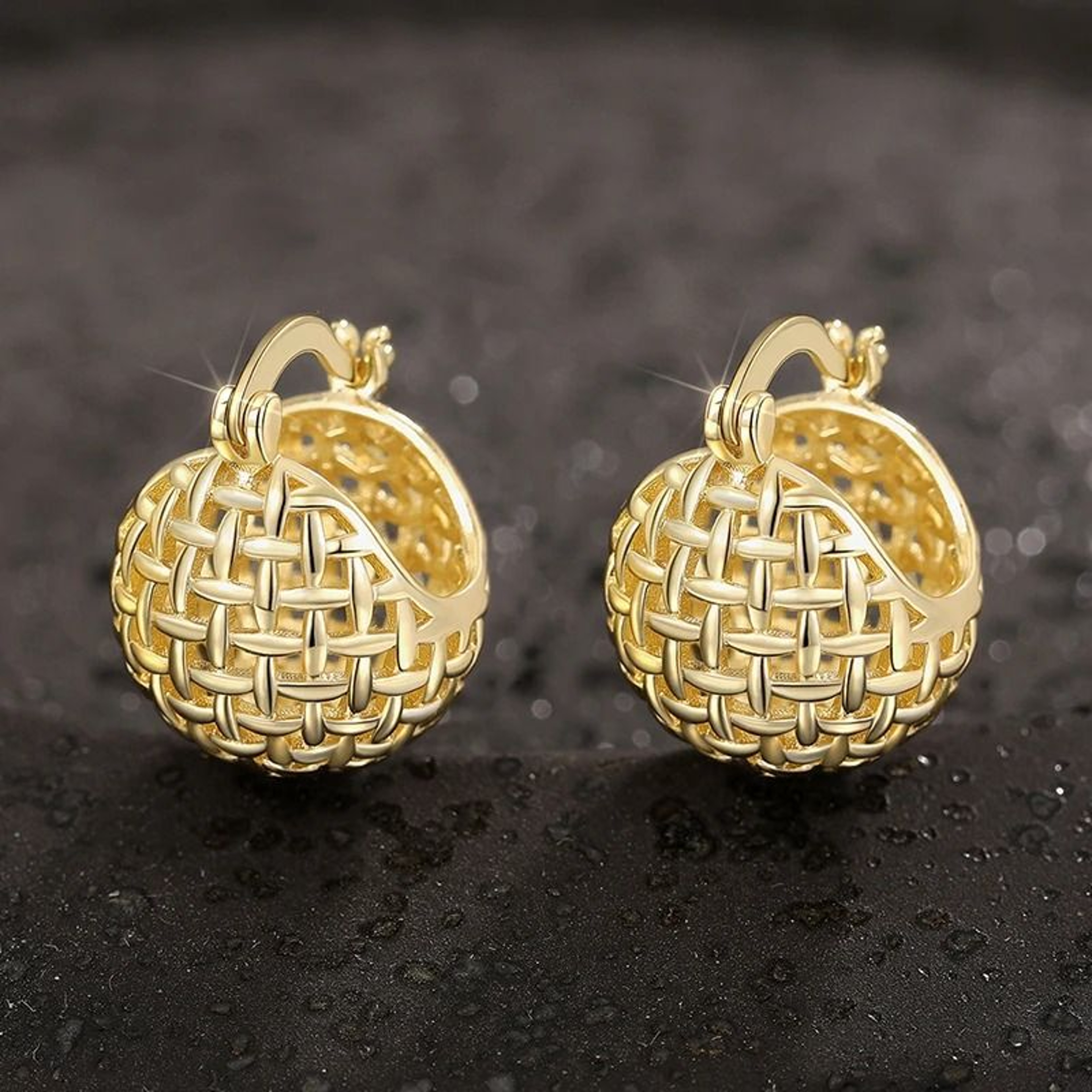 Trendy Gold  Silver Ball Accent Hoop Earrings 3