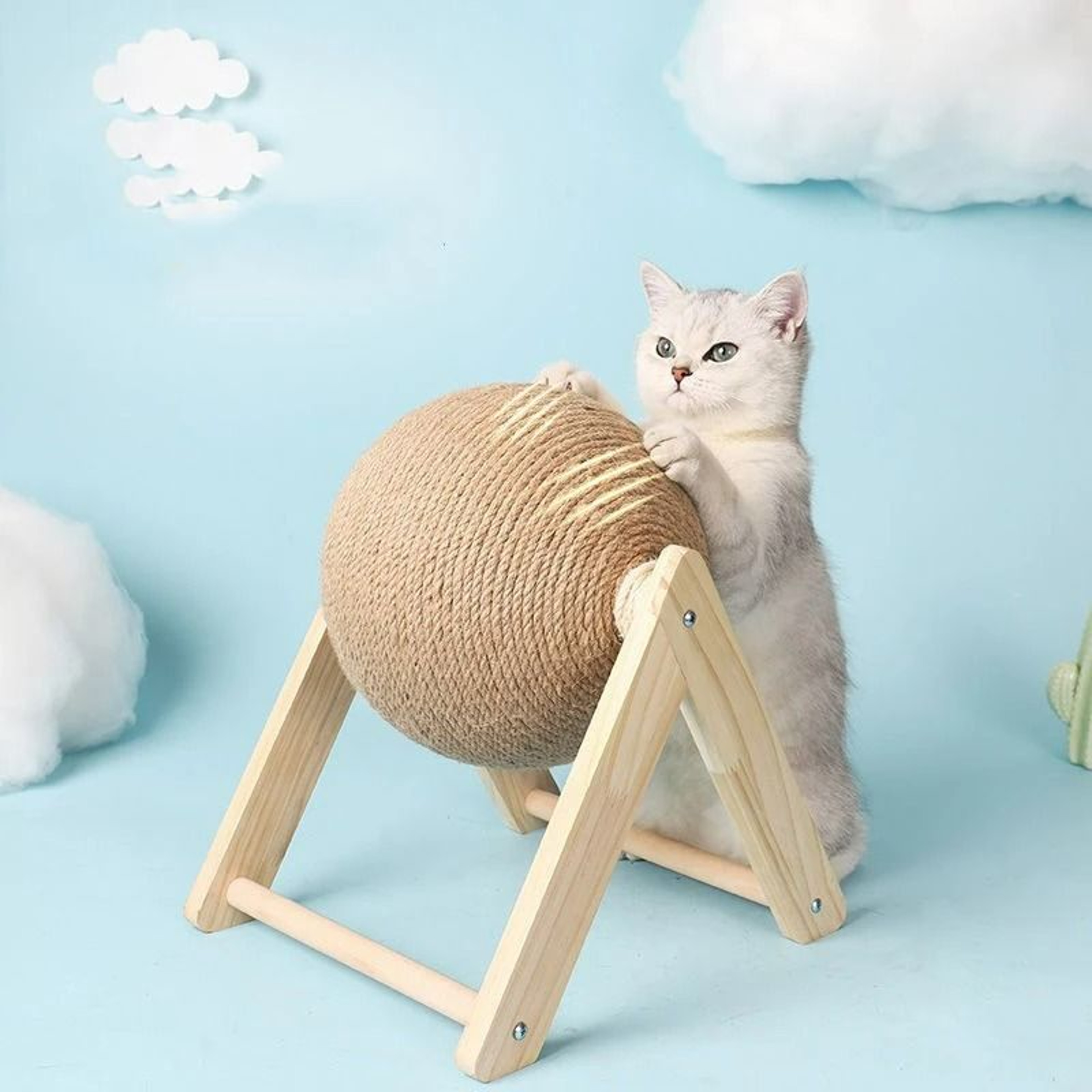 Interactive Sisal Rope Cat Scratching Ball Toy  Wood Frame 3