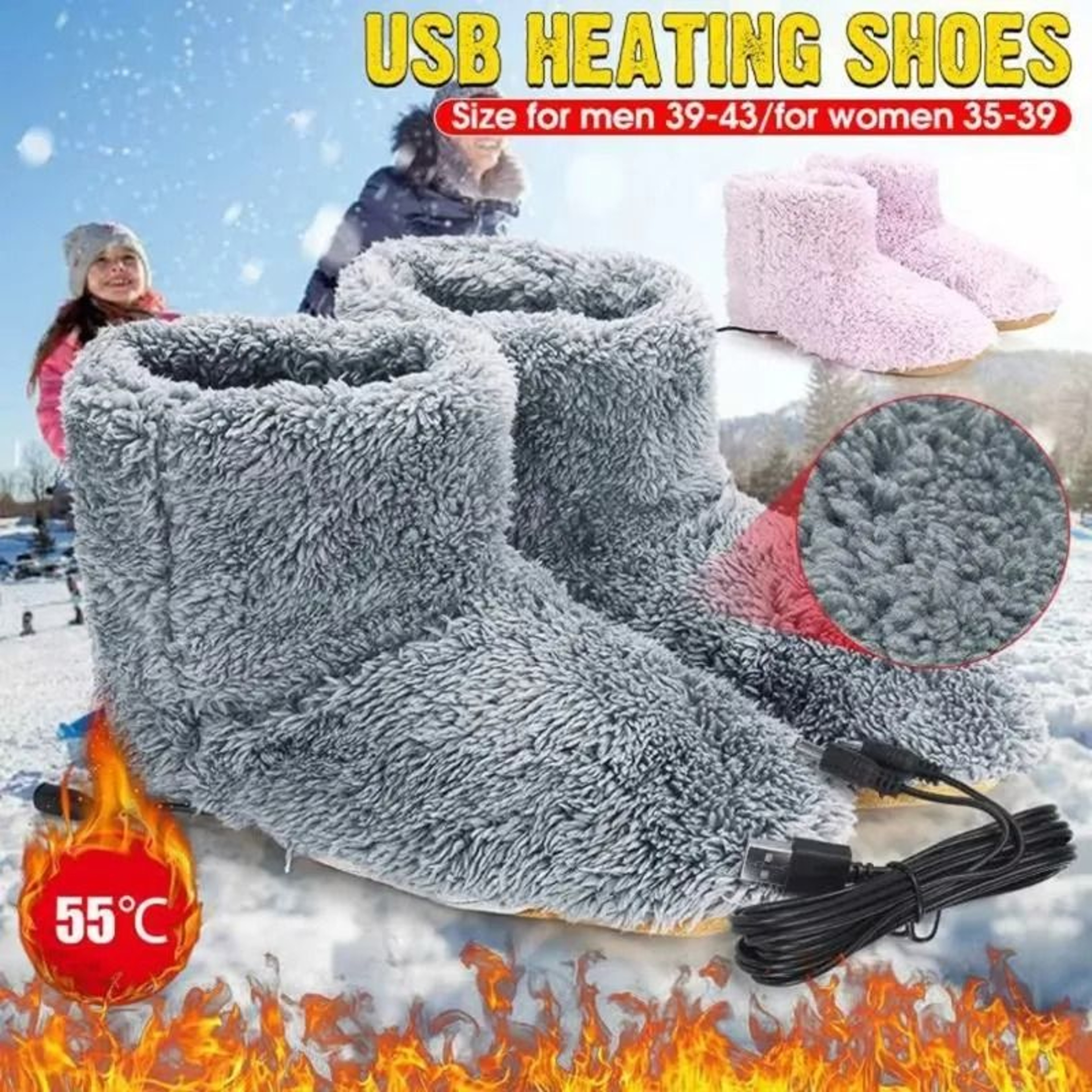 Plush USB Electric Heated Winter Boots  Slippers 1