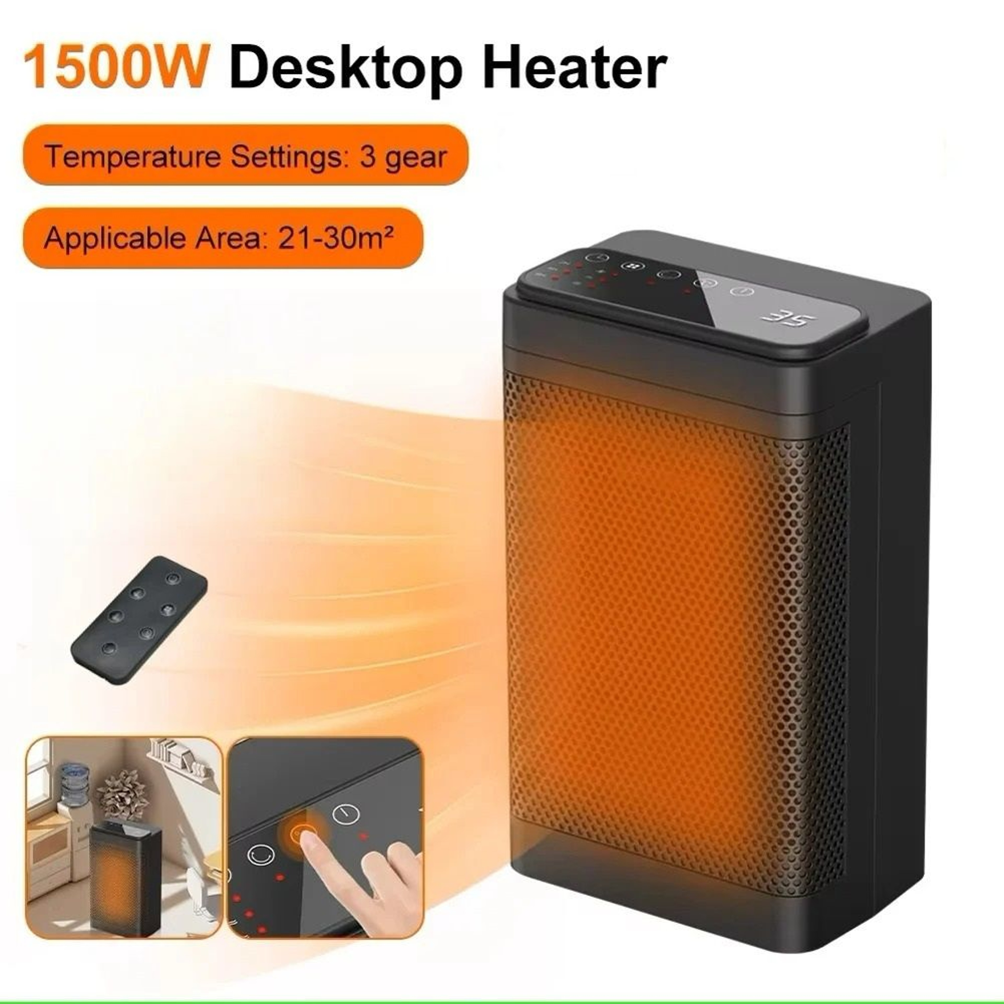 Portable Oscillating PTC Fan Heater With Remote Control 0