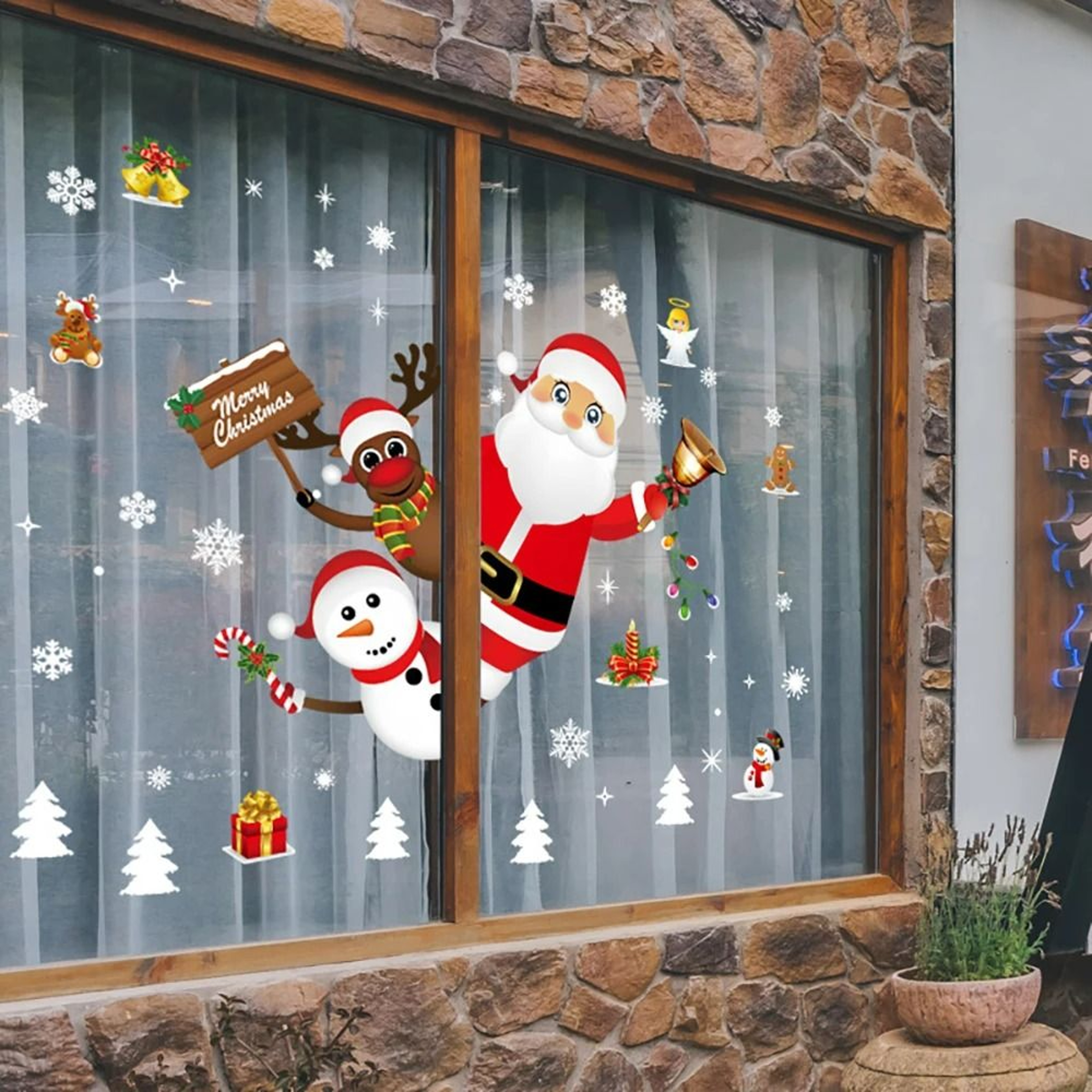 Merry Christmas Santa Claus  Snowman Window Decals 0