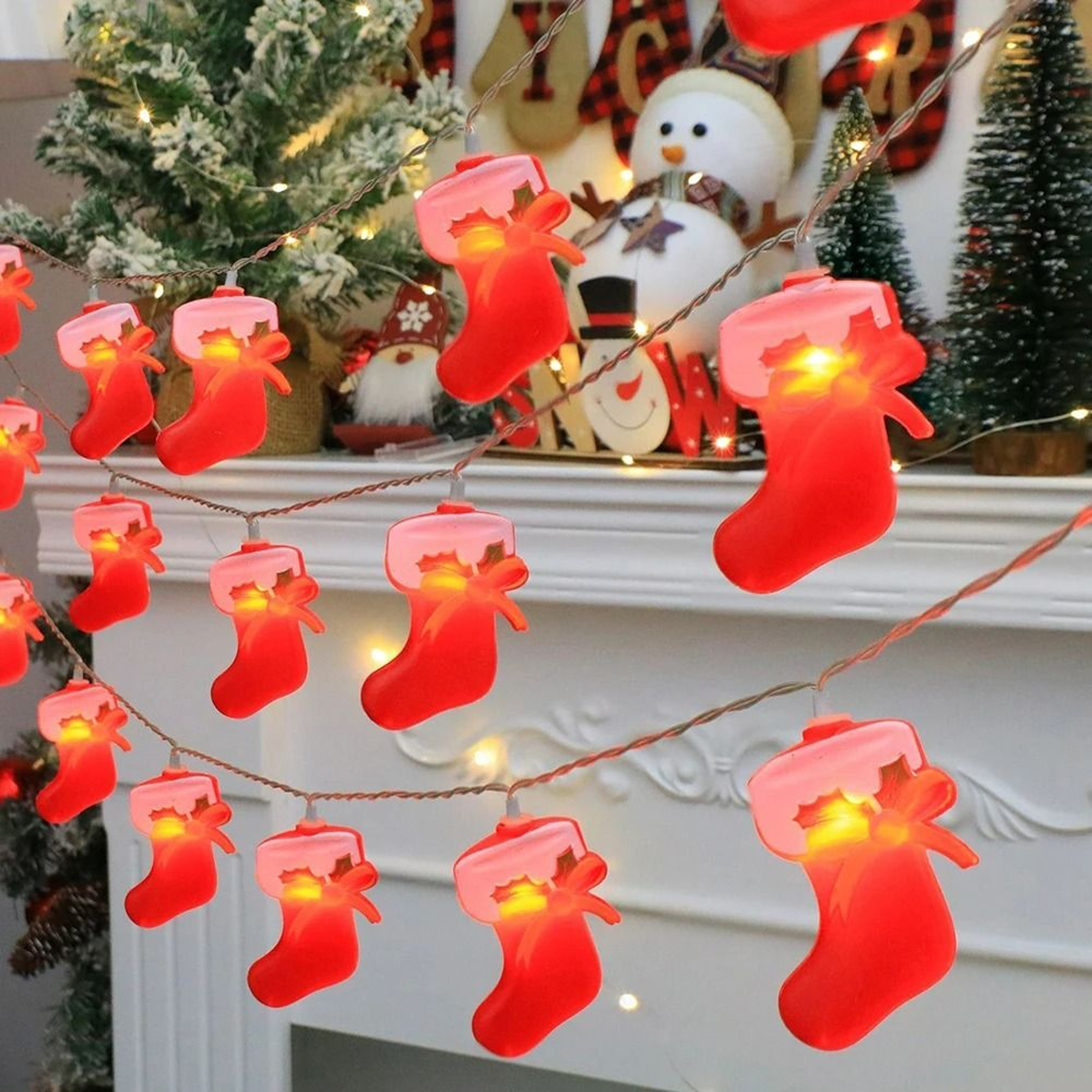 Red Santa Hat  Christmas Stocking LED Fairy String Lights 3