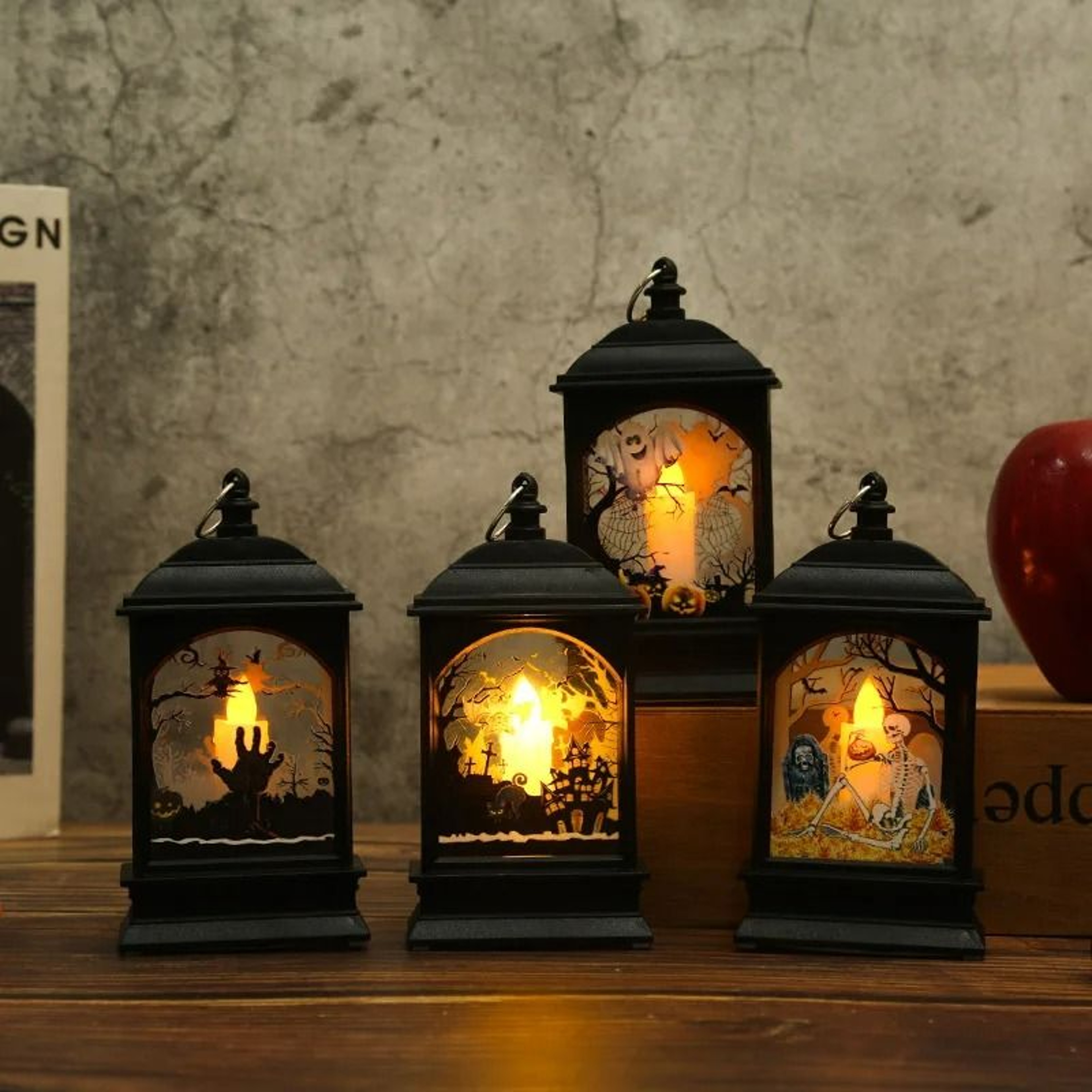 Portable Halloween LED Flame Lantern  Hanging Night Light 1