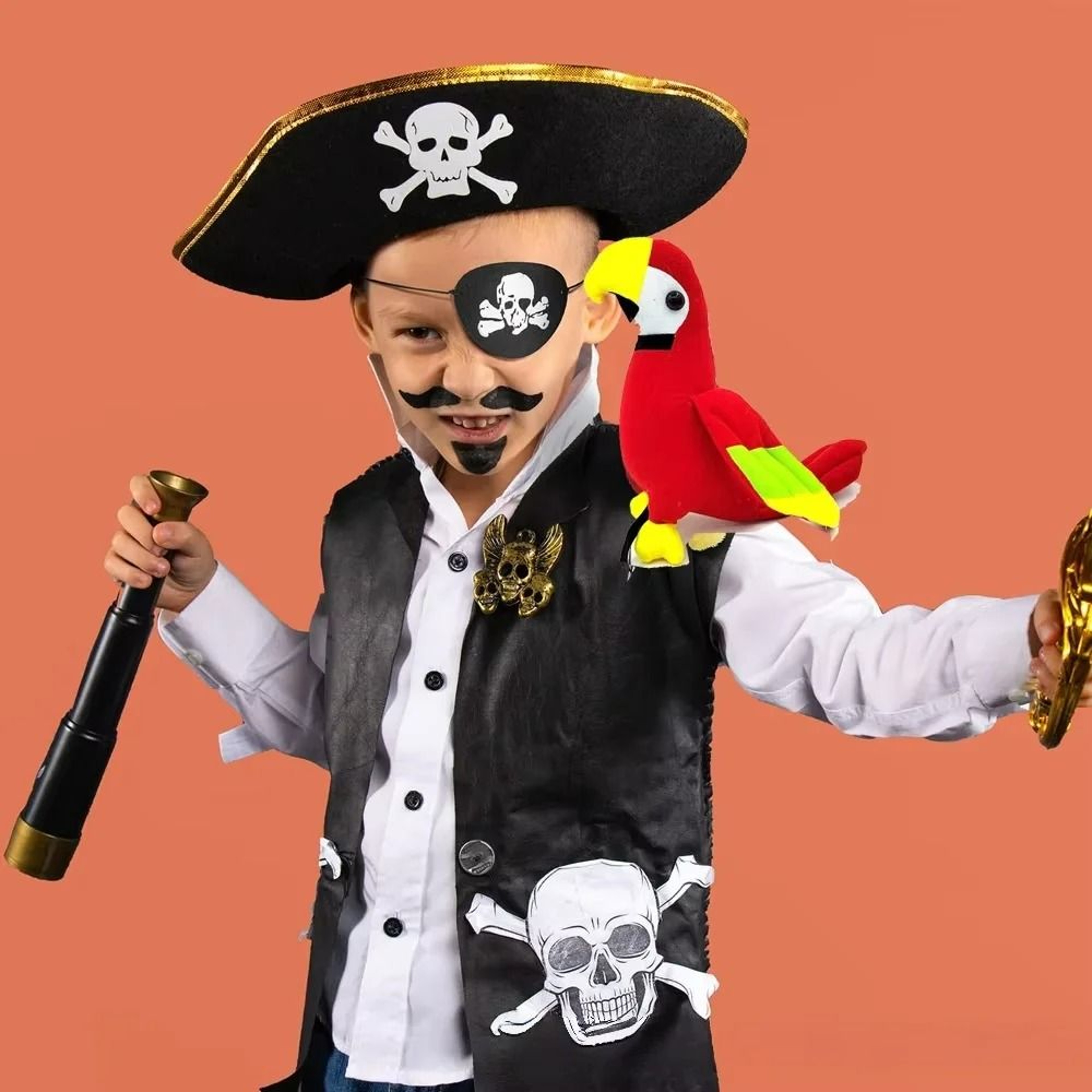 Pirate Costume Set With Shoulder Plush Parrot  Eyepatch 3
