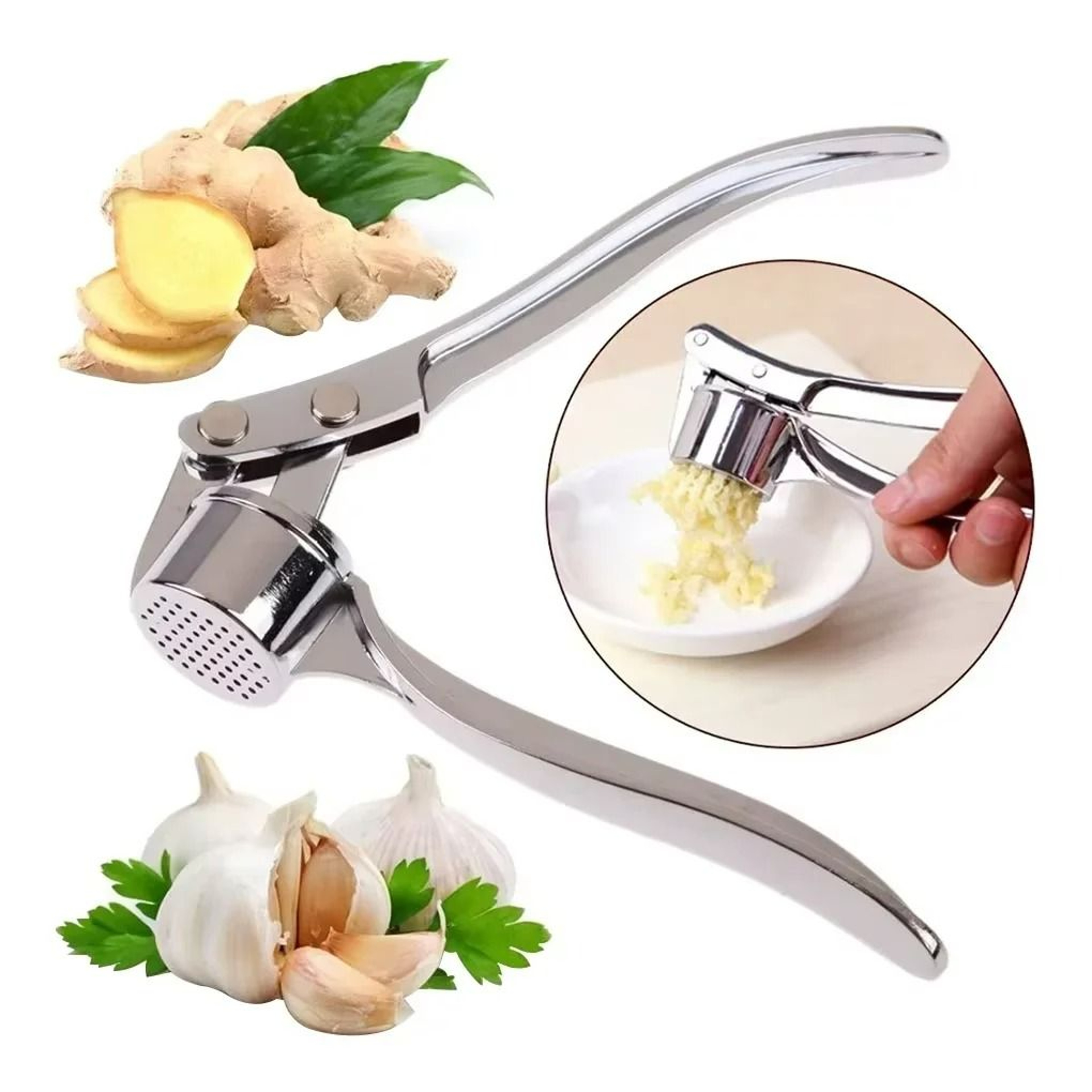 Stainless Steel Garlic Press  Ginger Grinder Tool 0
