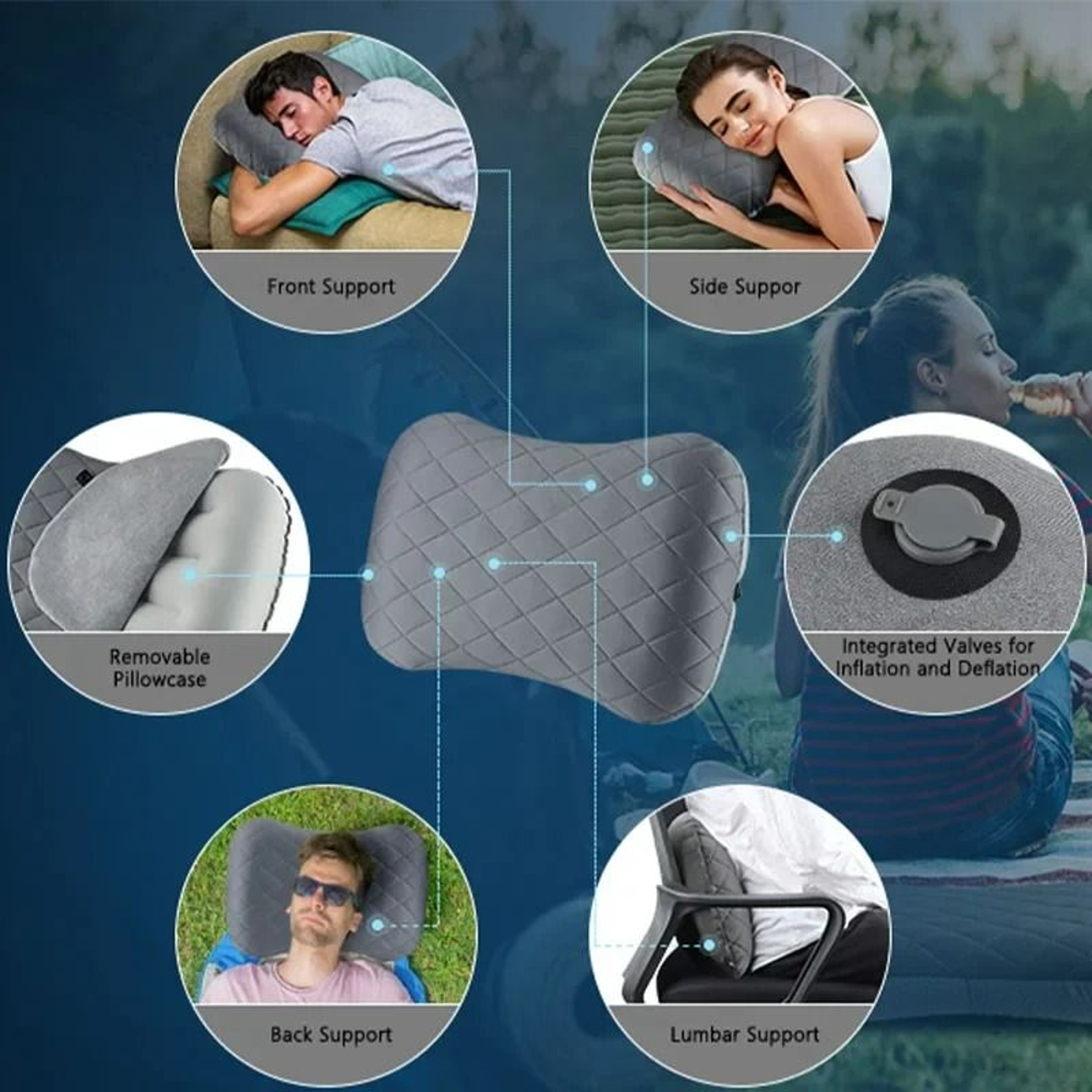 Ultralight Ergonomic Inflatable Camping Pillow With Removable Washable Cover 5