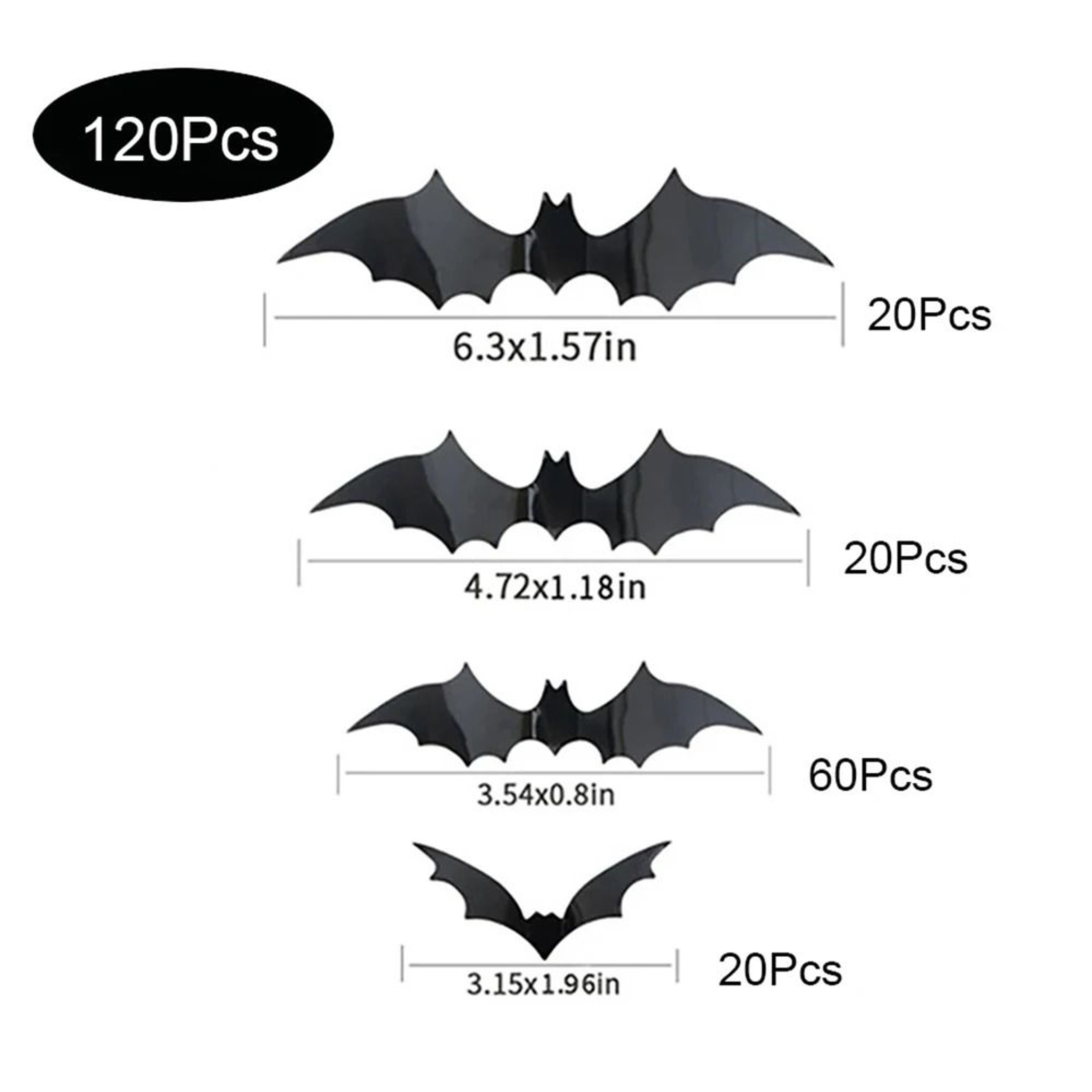 120Piece 3D PVC Halloween Wall Bats Decor 5