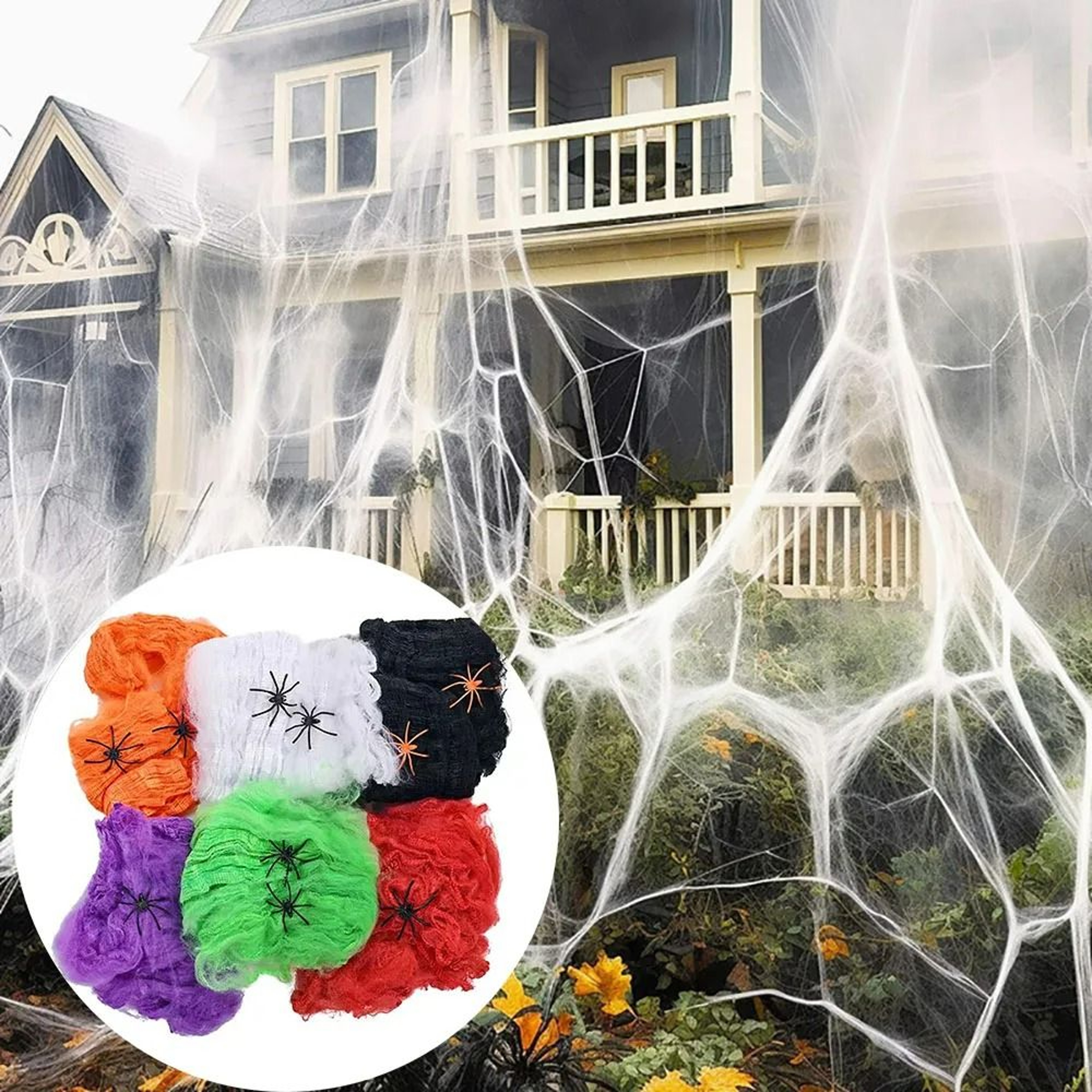 SuperStretchy Halloween Spider Web With Plastic Spiders Set 0
