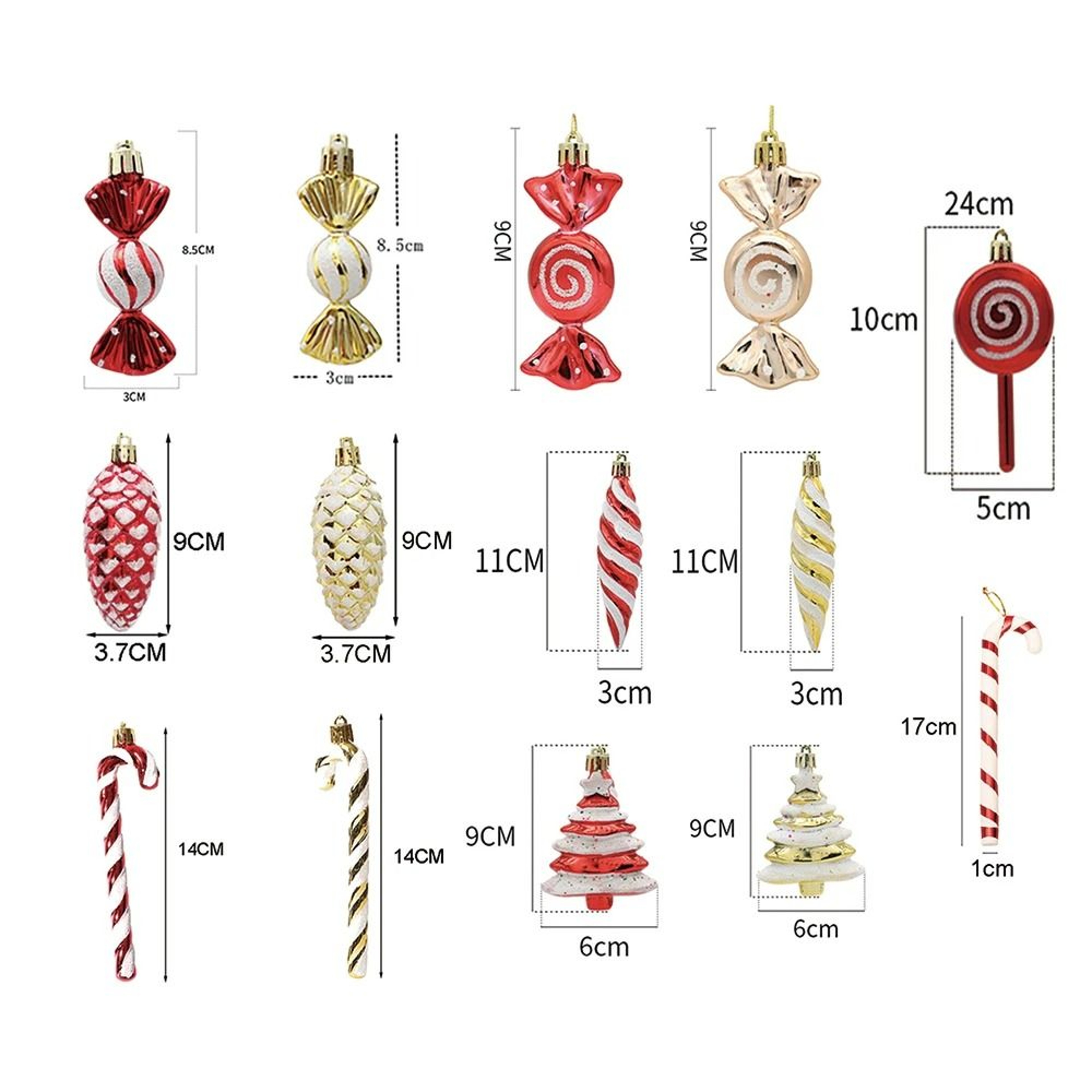 Red  Gold Christmas Tree Candy Cane  Pine Cone Ornaments 4