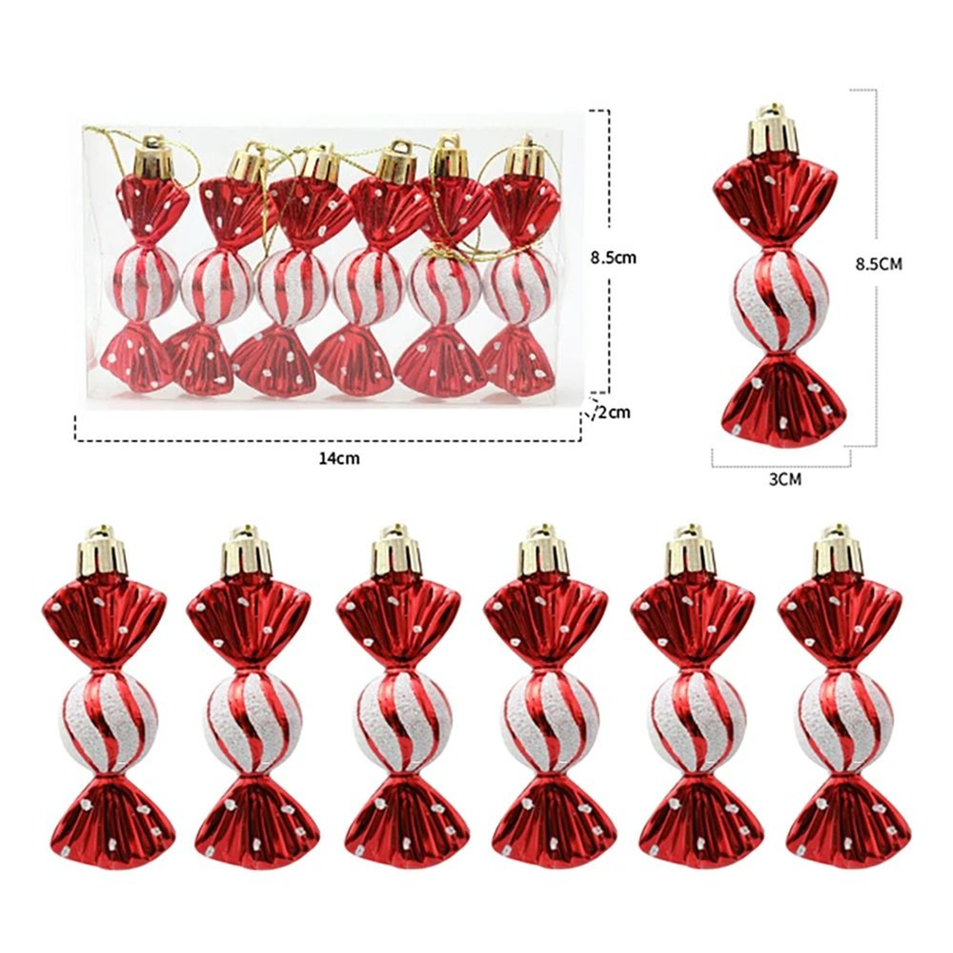 Red  Gold Christmas Tree Candy Cane  Pine Cone Ornaments 7