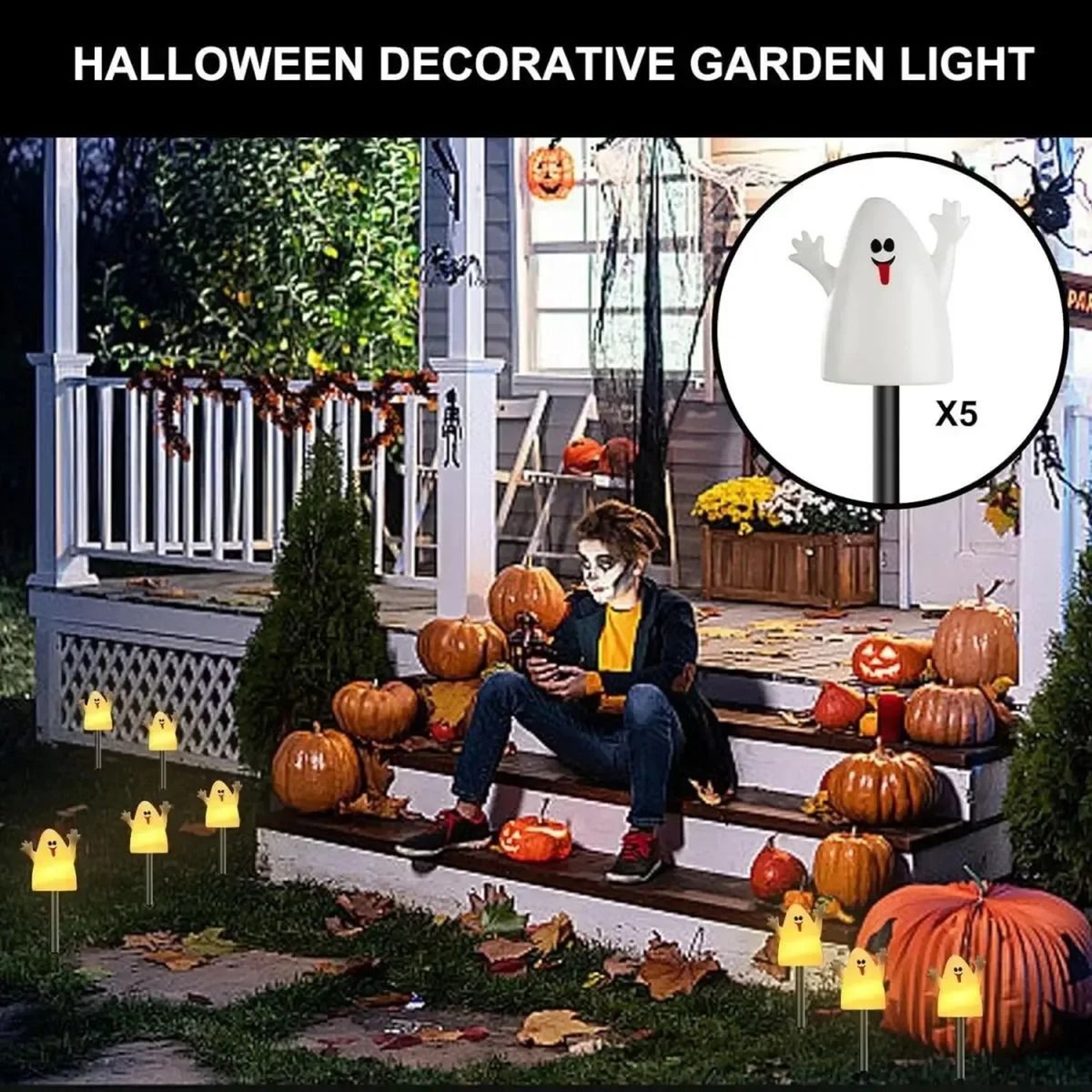 Outdoor Solar Halloween Pumpkin Flame Torch Light 4