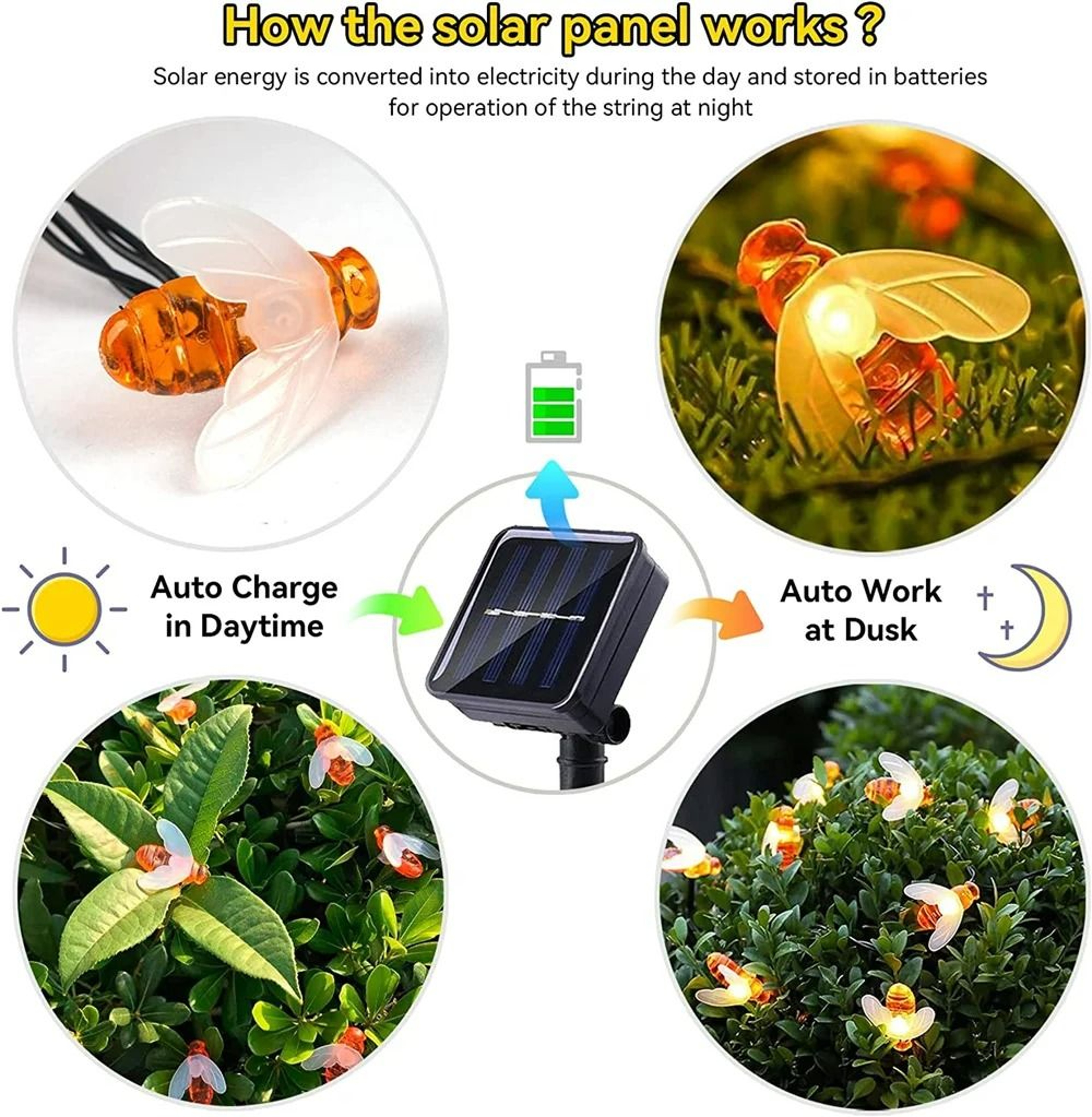 Outdoor Solar Honeybee LED Fairy String Lights 2