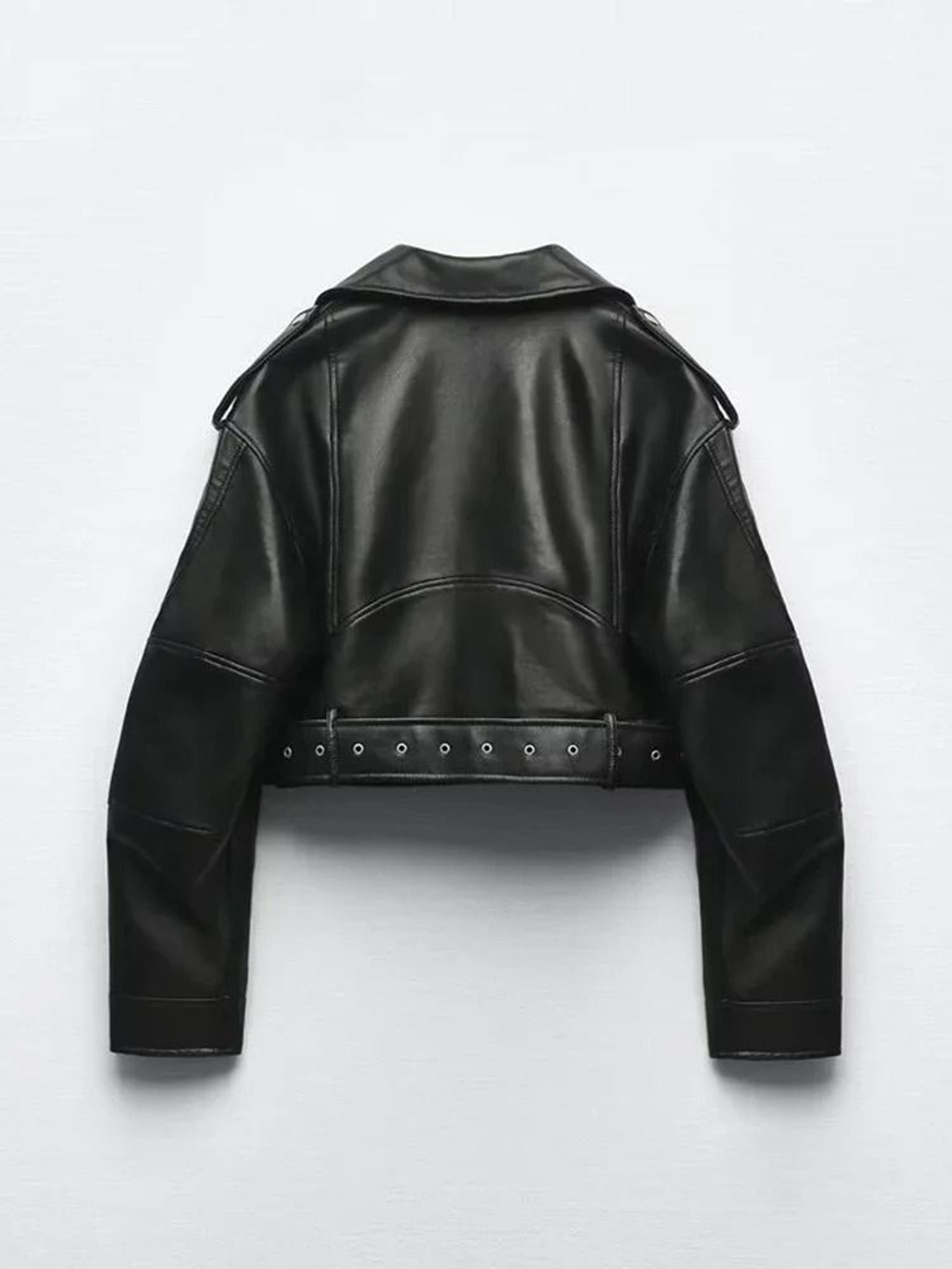 Oversized Vintage PU Leather Biker Jacket With Belt 2