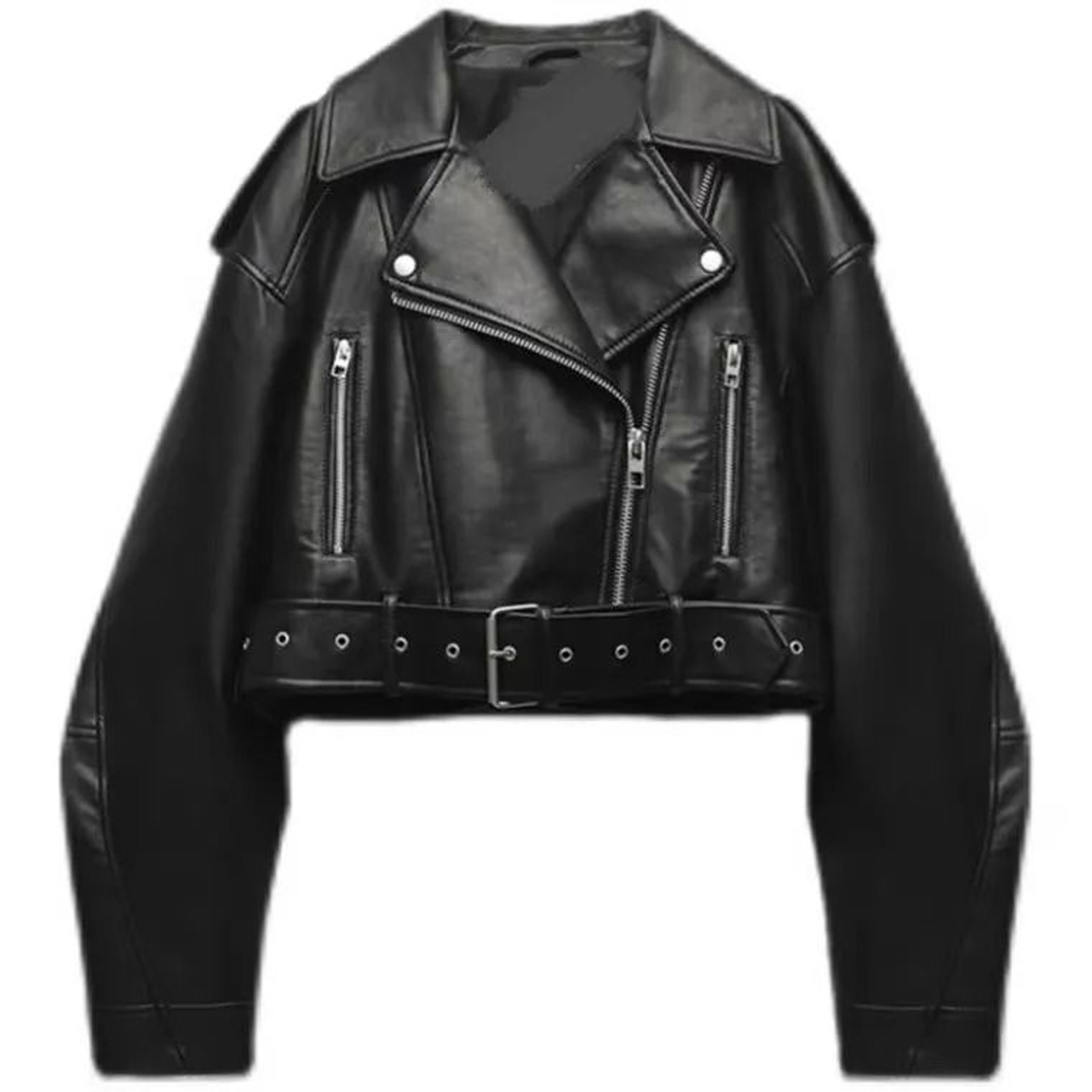 Oversized Vintage PU Leather Biker Jacket With Belt 0