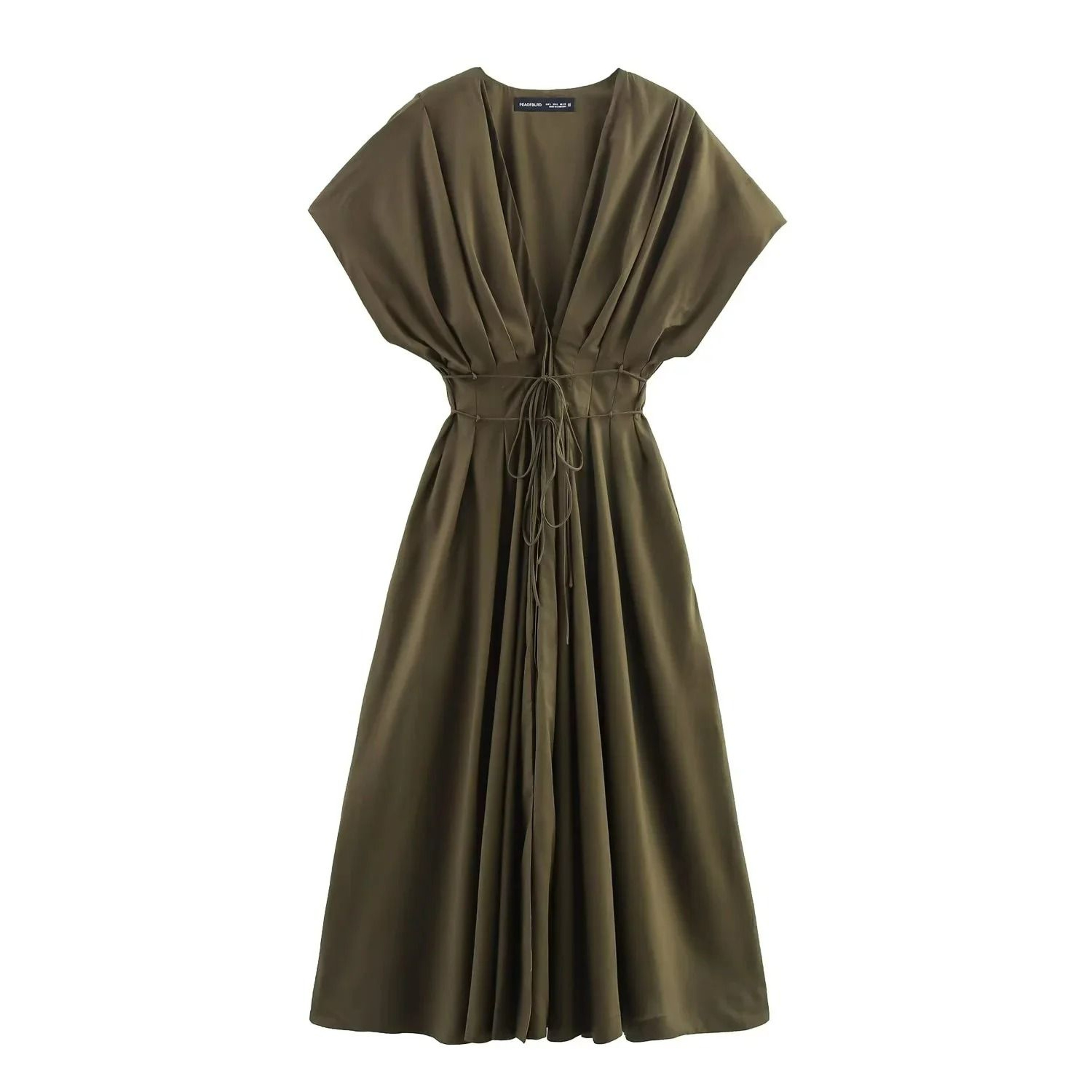 Vintage SingleBreasted Belted VNeck Midi Dress 3