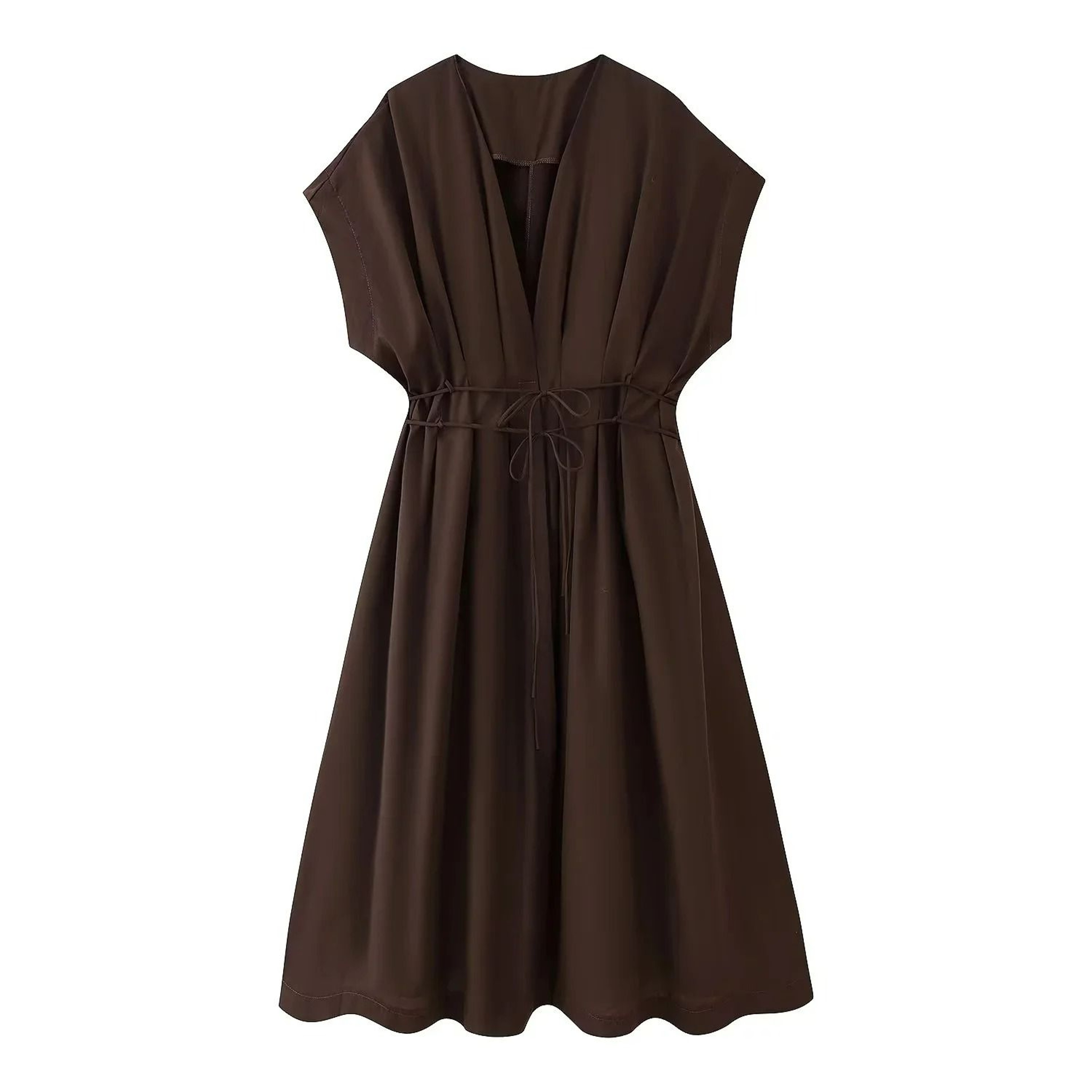 Vintage SingleBreasted Belted VNeck Midi Dress 2