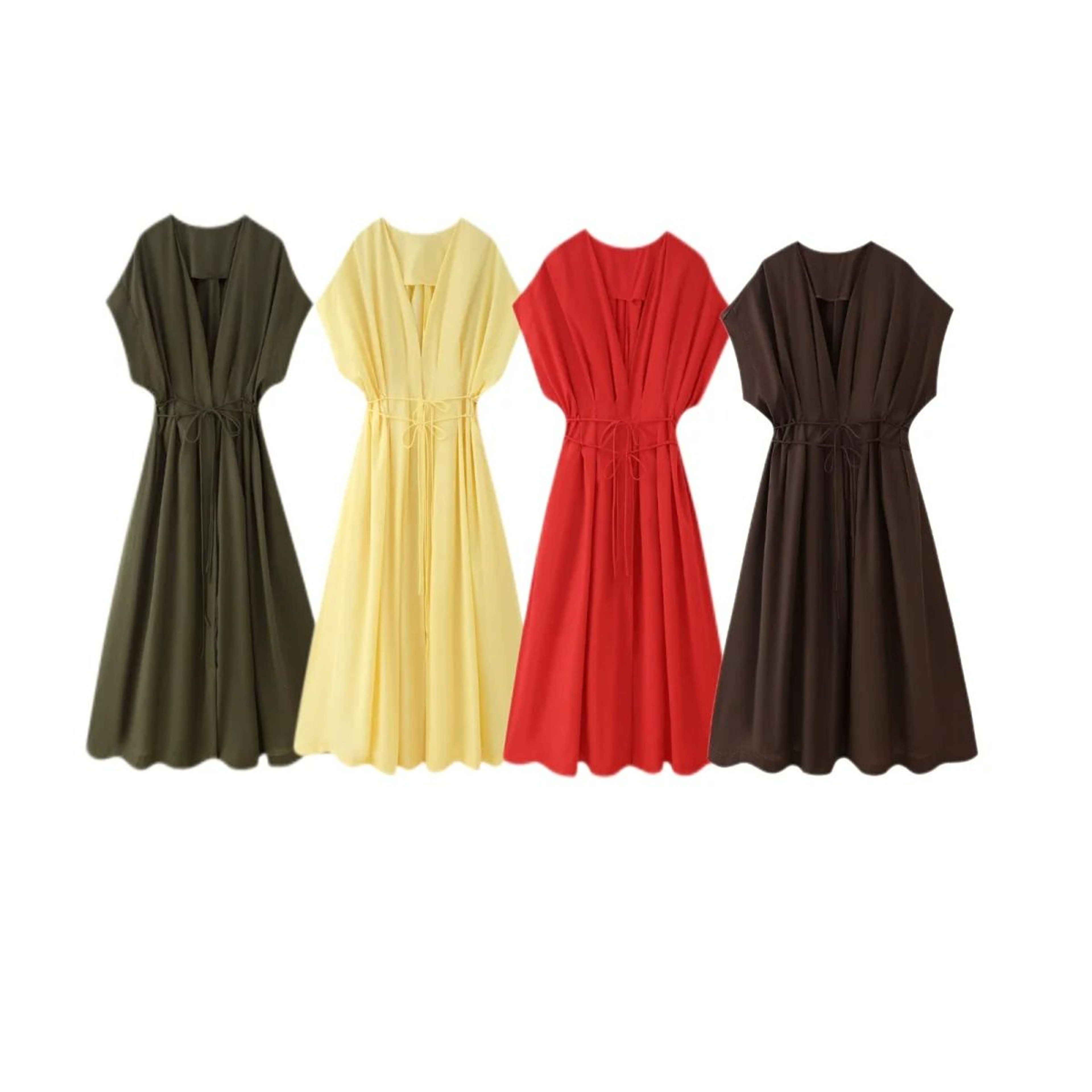 Vintage SingleBreasted Belted VNeck Midi Dress 0