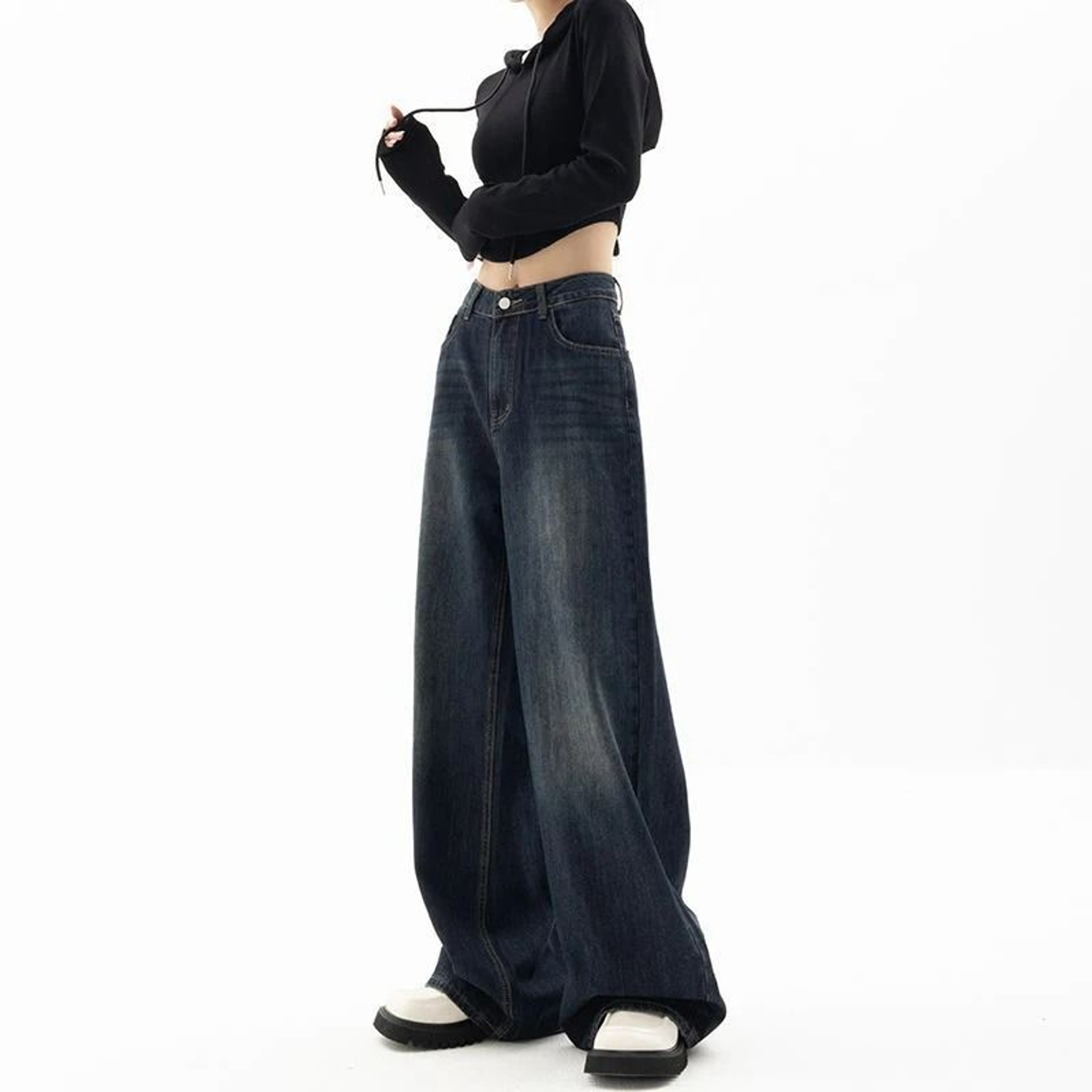 Womens HighWaisted WideLeg Retro Streetwear Jeans 1