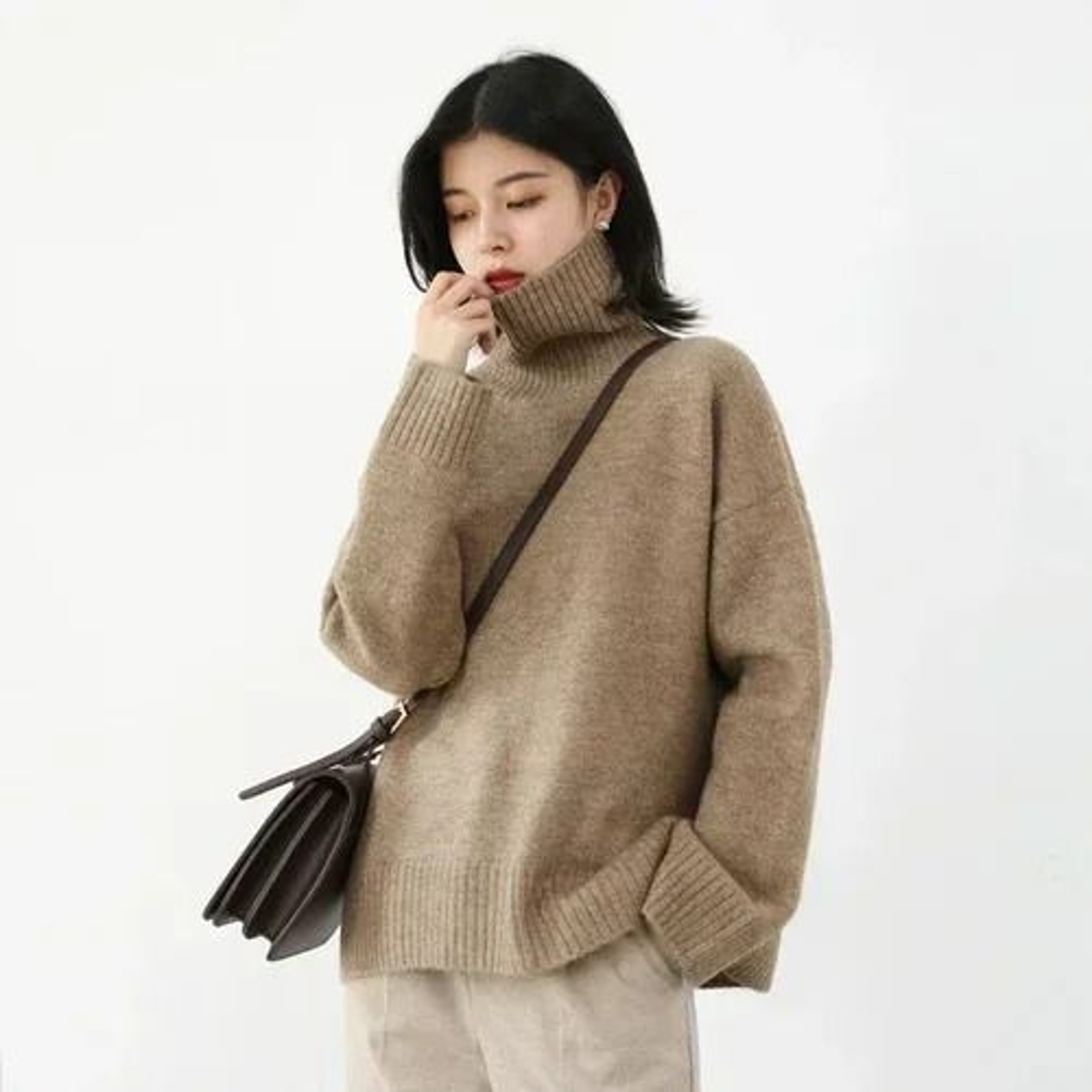 Womens Loose Turtleneck Pullover Knit Sweater 6