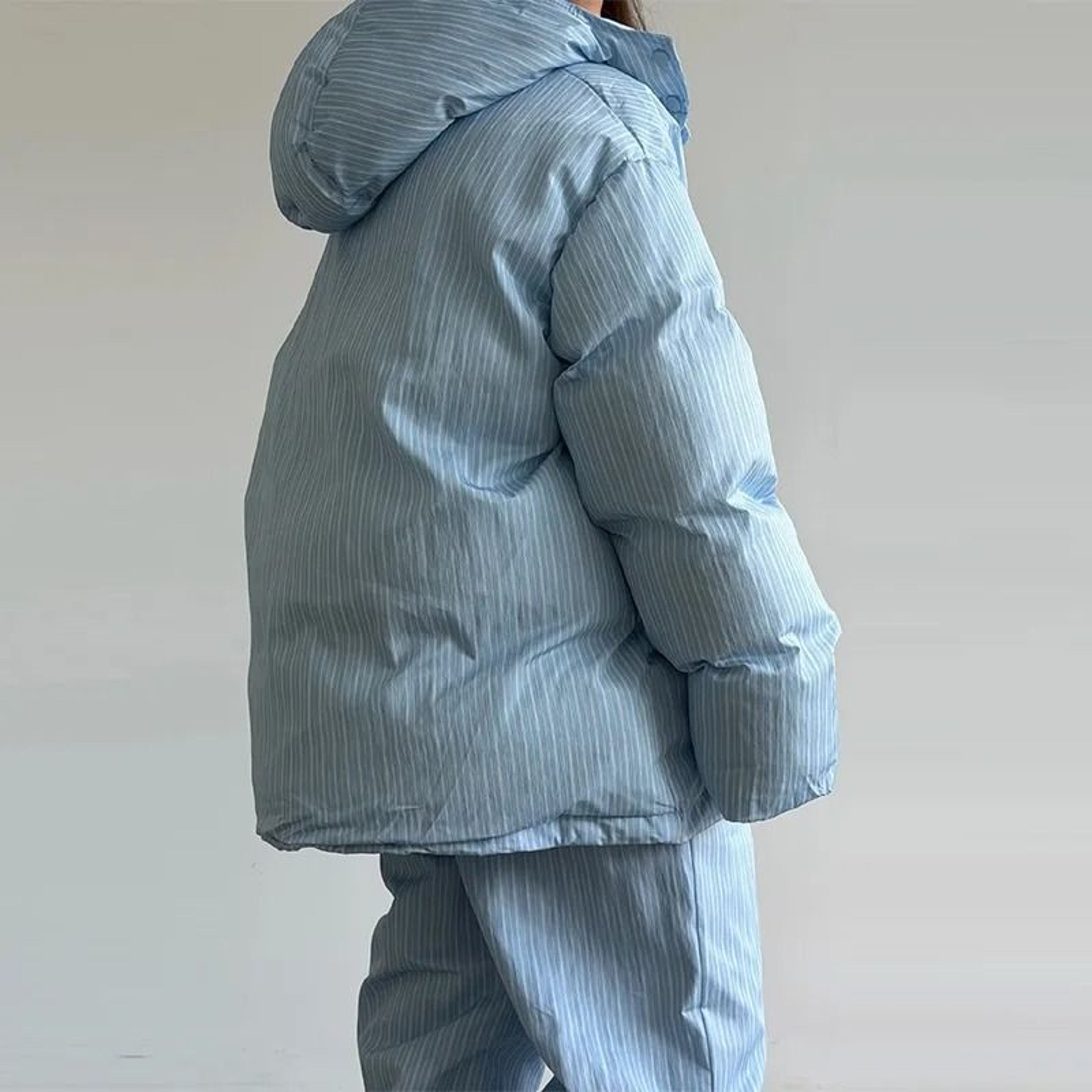 Womens Stand Collar Hooded Quilted Coat  Long Pants Set 5