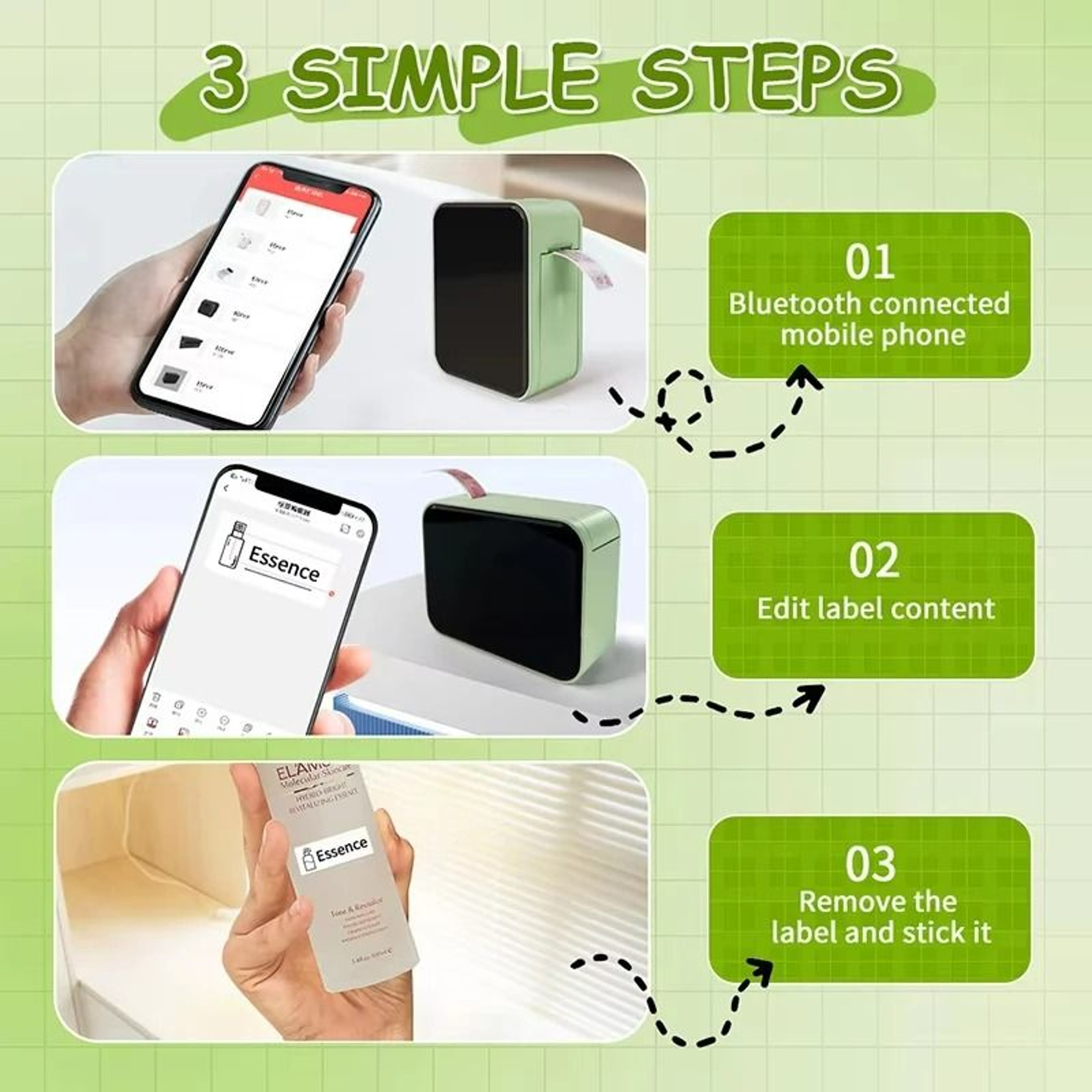 Portable Mini Bluetooth Label Maker with 3 Paper Rolls 3