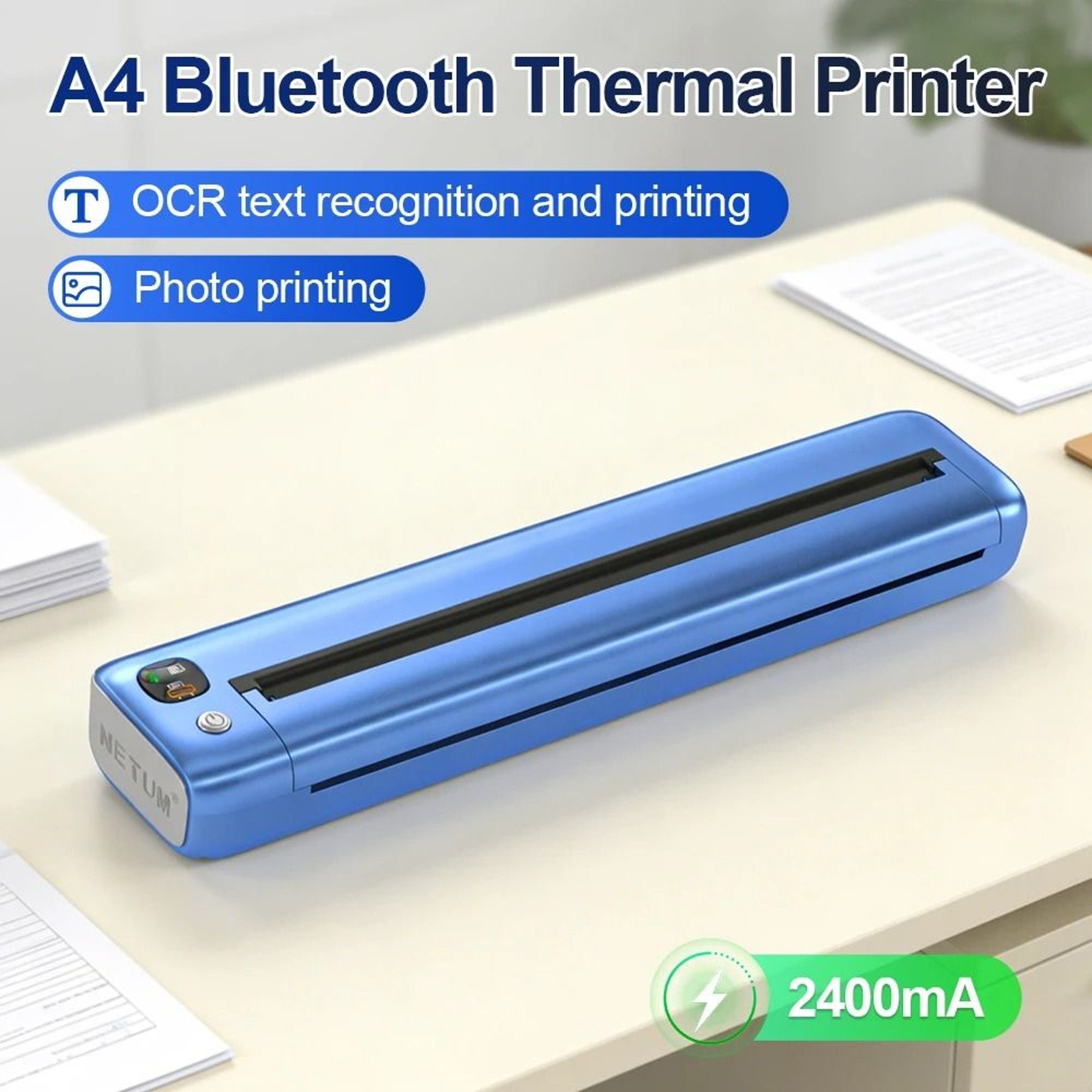 Portable Wireless A4 Thermal Document Printer with 10 Papers 1