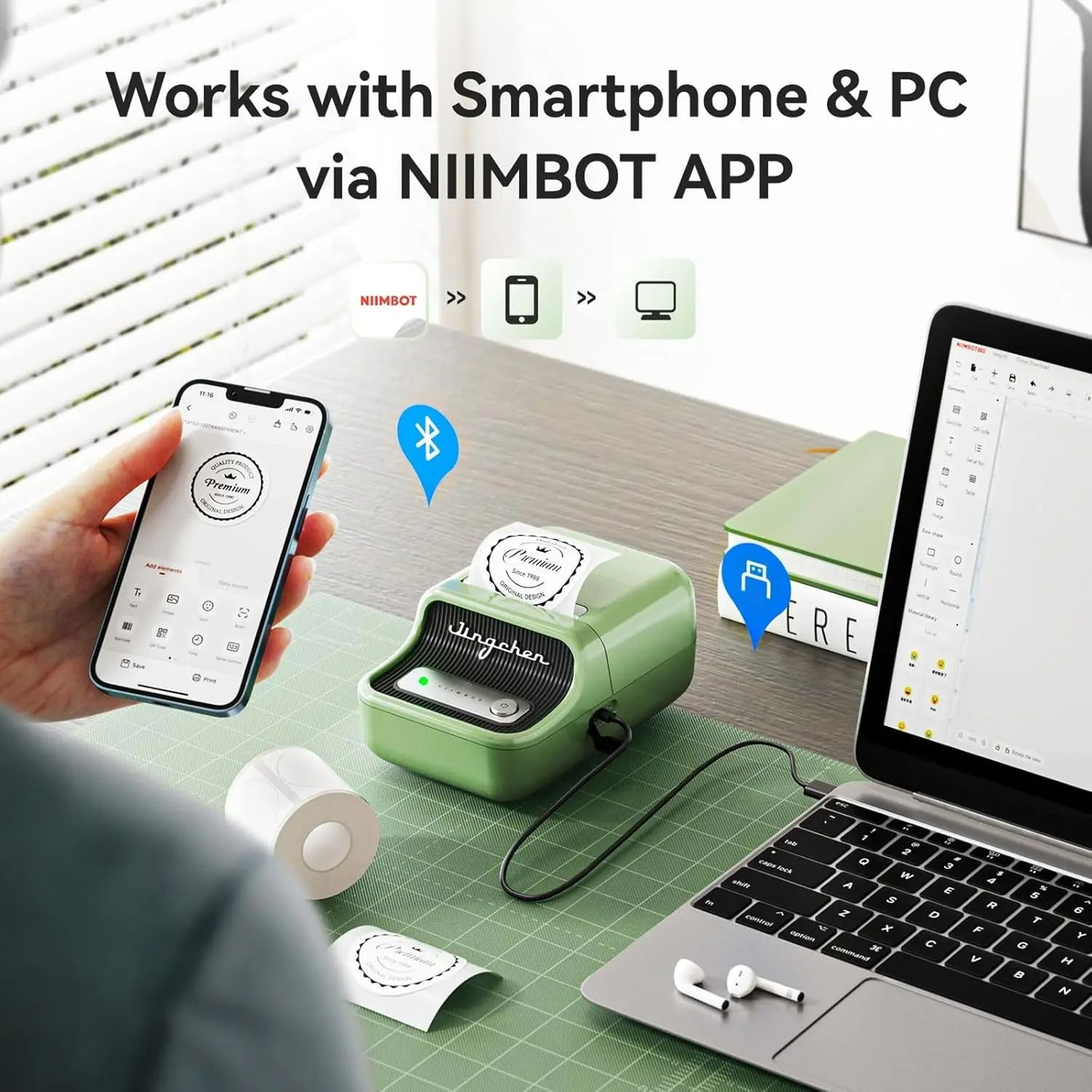Wireless HD Vintage Thermal Label Printer 200 DPI  300 DPI Pro 2