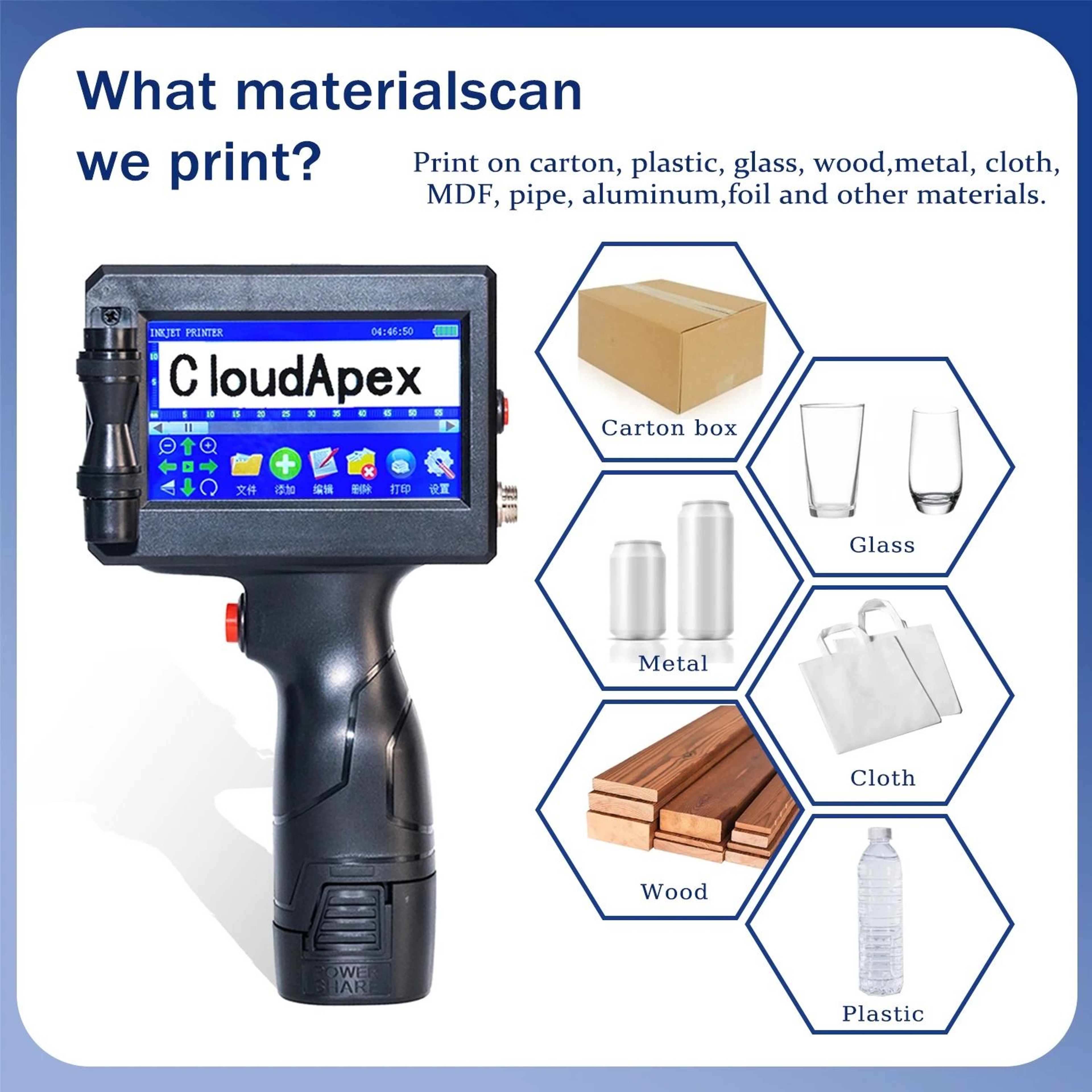 Industrial LargeFormat Handheld Inkjet Printer Kit 600 DPI HD 5