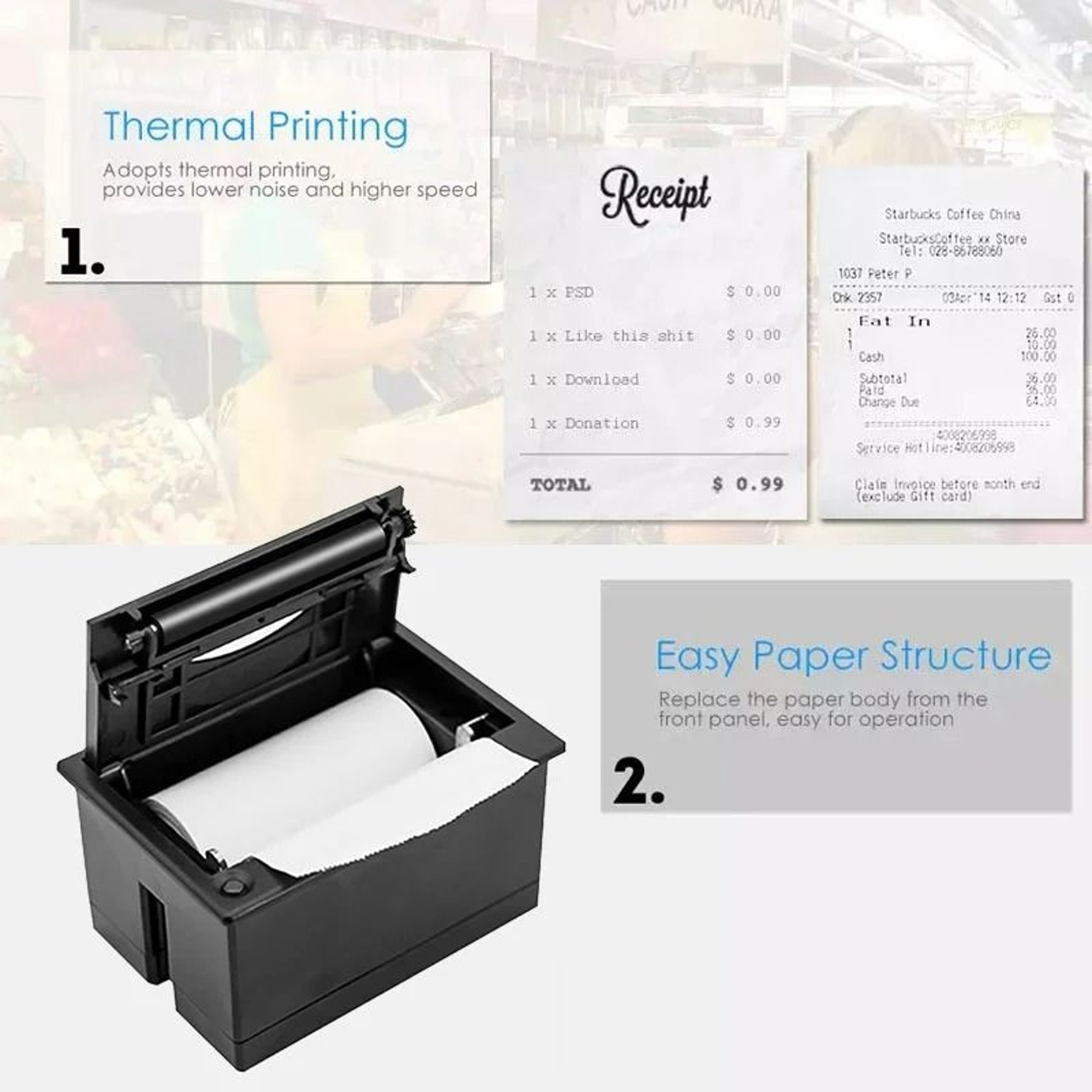 Industrial 58mm Embedded Thermal Receipt Printer TTL  RS232  USB  5085mms 2