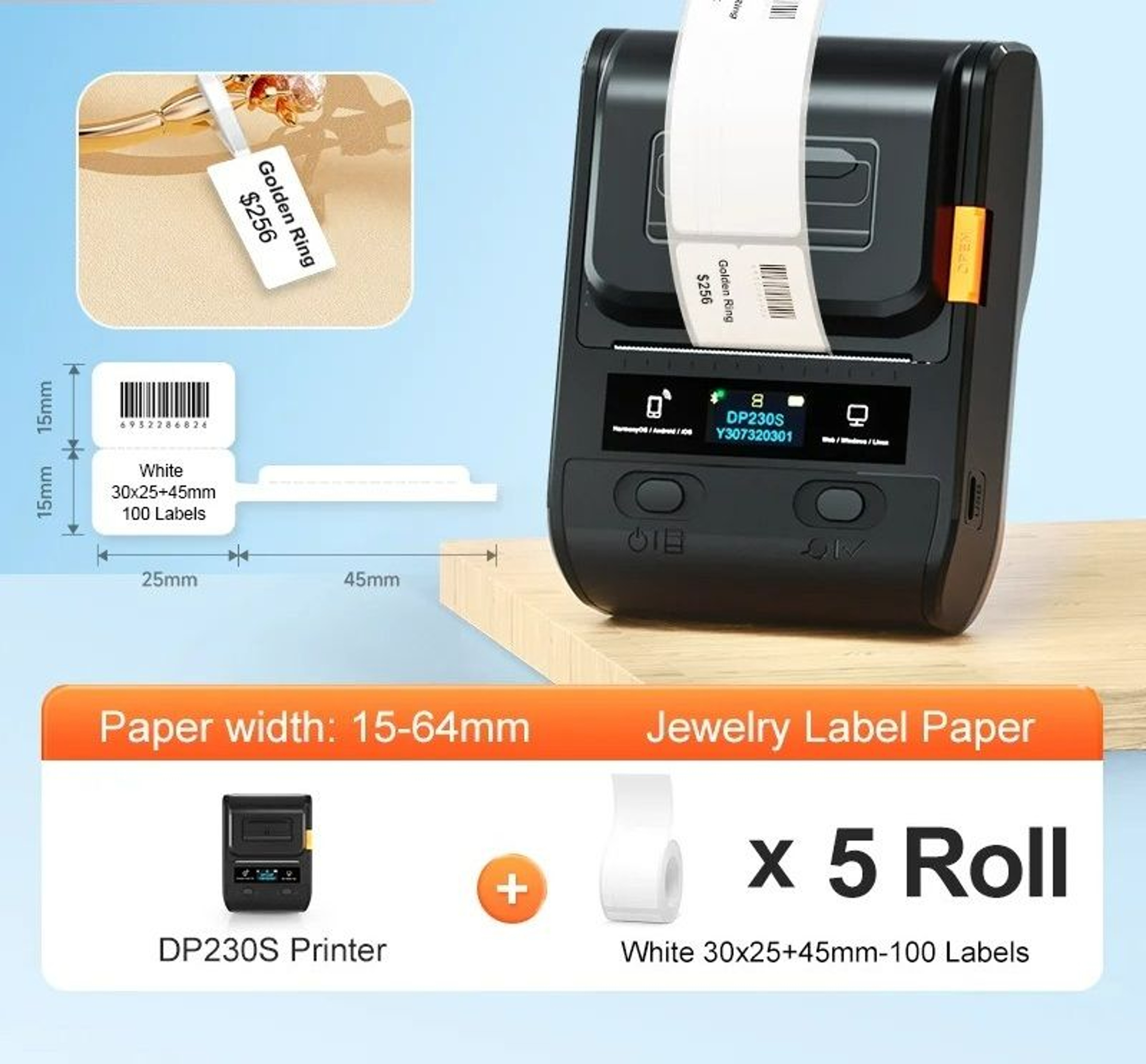 Wireless Thermal Label Printer Kit 1564mm  059252 In  5 Rolls Included 8