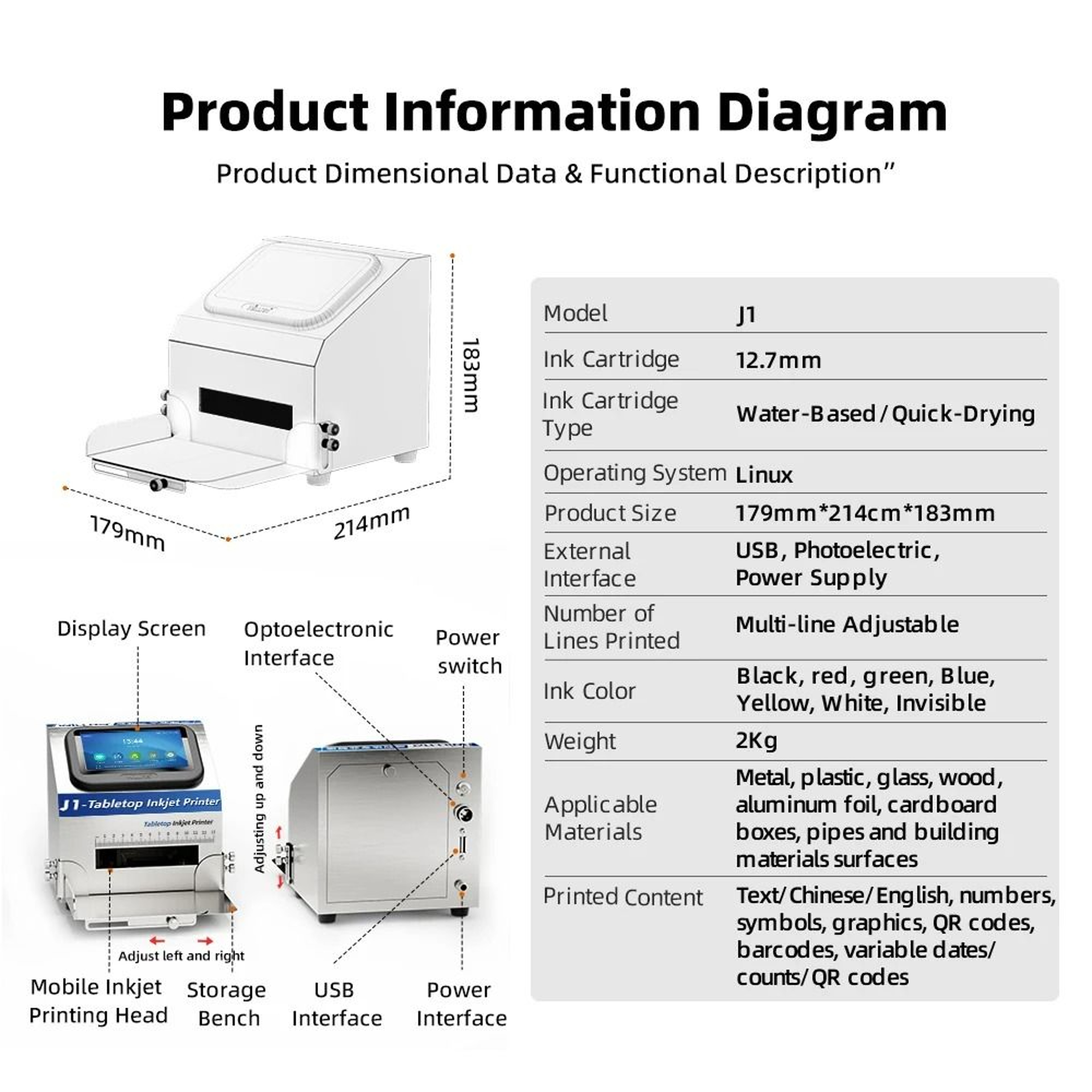 Desktop Static Intelligent Inkjet Printer 5Inch HD Touchscreen 4